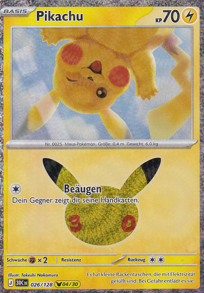 Pikachu (4/30) - 30C 026/128 - Pikachu Rare - 30 Jahre - Deutsch - Near Mint