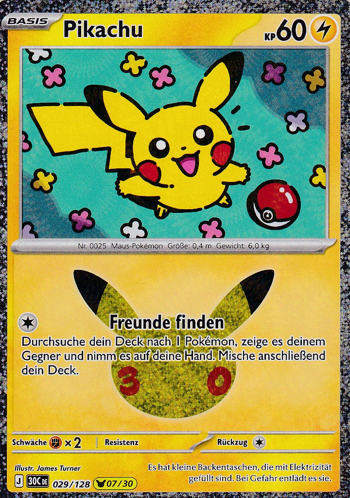 Pikachu (7/30) - 30C 029/128 - Pikachu Rare - 30 Jahre - Deutsch - Near Mint