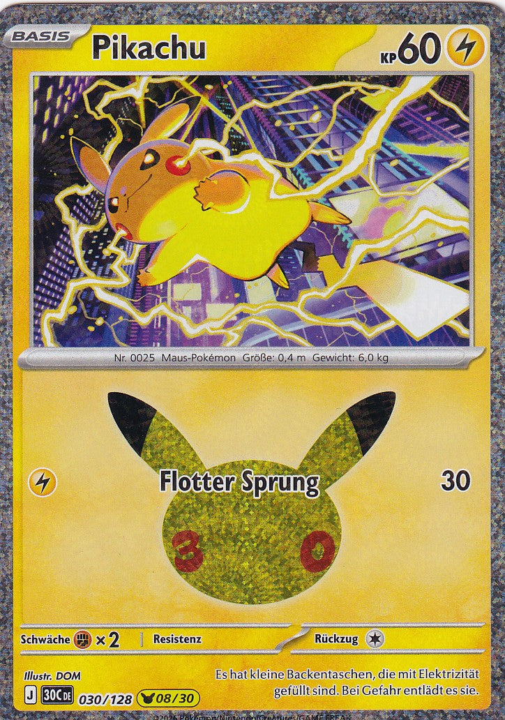 Pikachu (8/30) - 30C 030/128 - Pikachu Rare - 30 Jahre - Deutsch - Near Mint