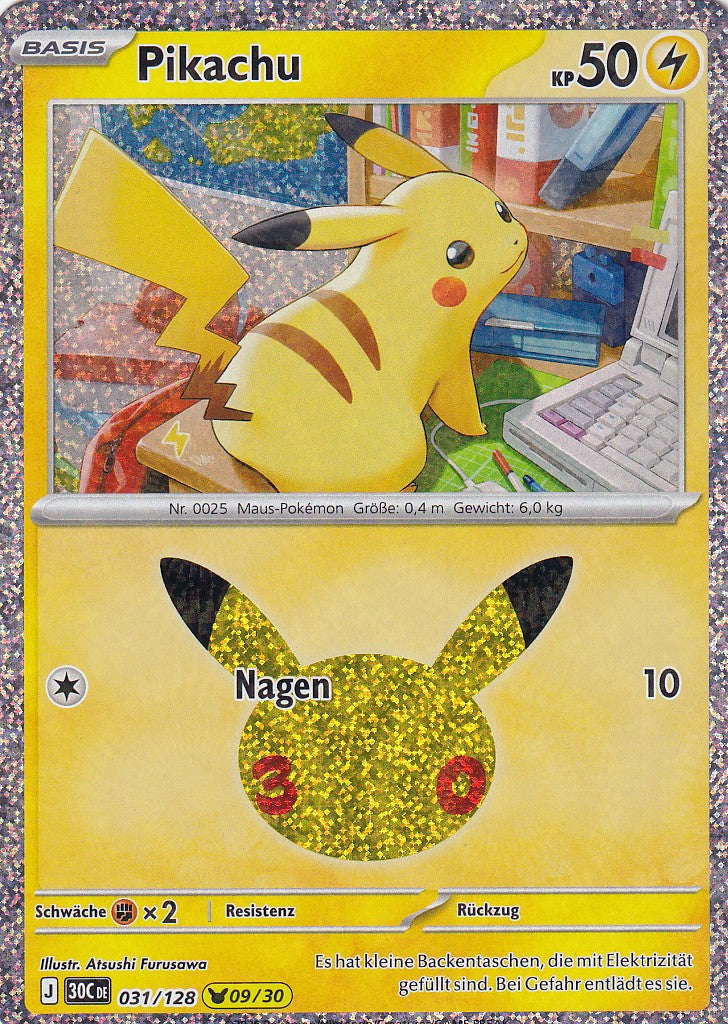 Pikachu (9/30) - 30C 031/128 - Pikachu Rare - 30 Jahre - Deutsch - Near Mint
