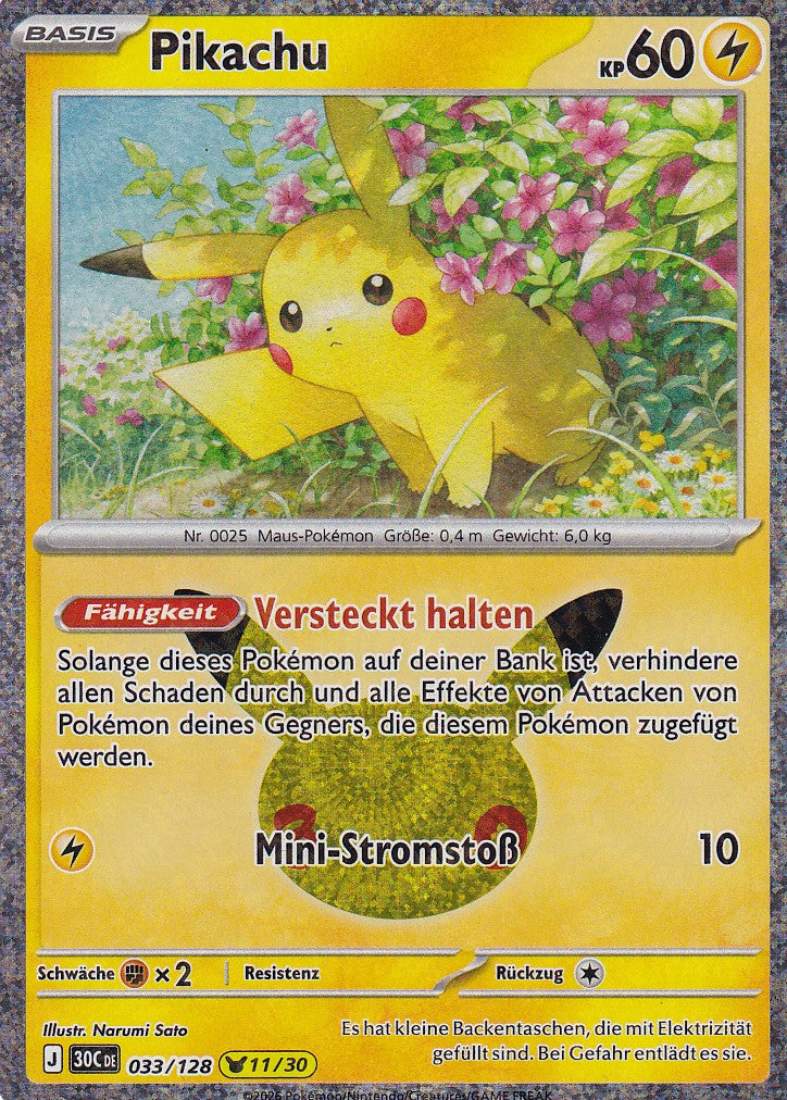 Pikachu (11/30) - 30C 033/128 - Pikachu Rare - 30 Jahre - Deutsch - Near Mint