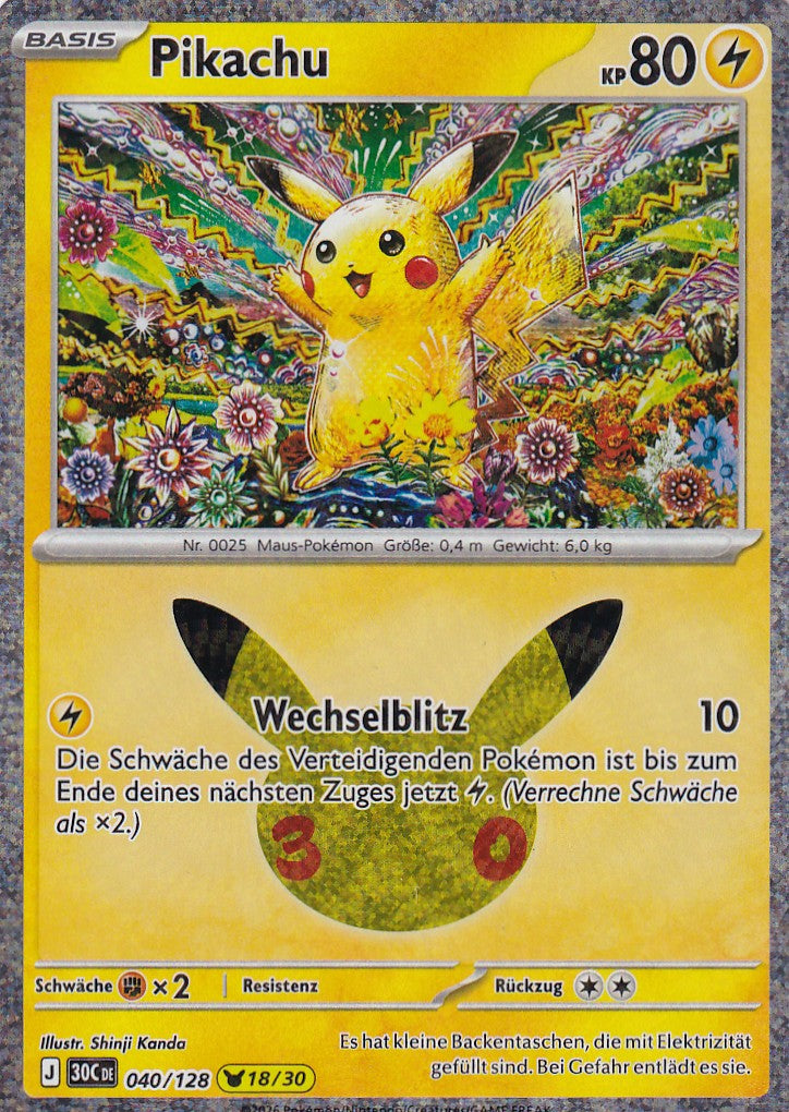 Pikachu (18/30) - 30C 040/128 - Pikachu Rare - 30 Jahre - Deutsch - Near Mint