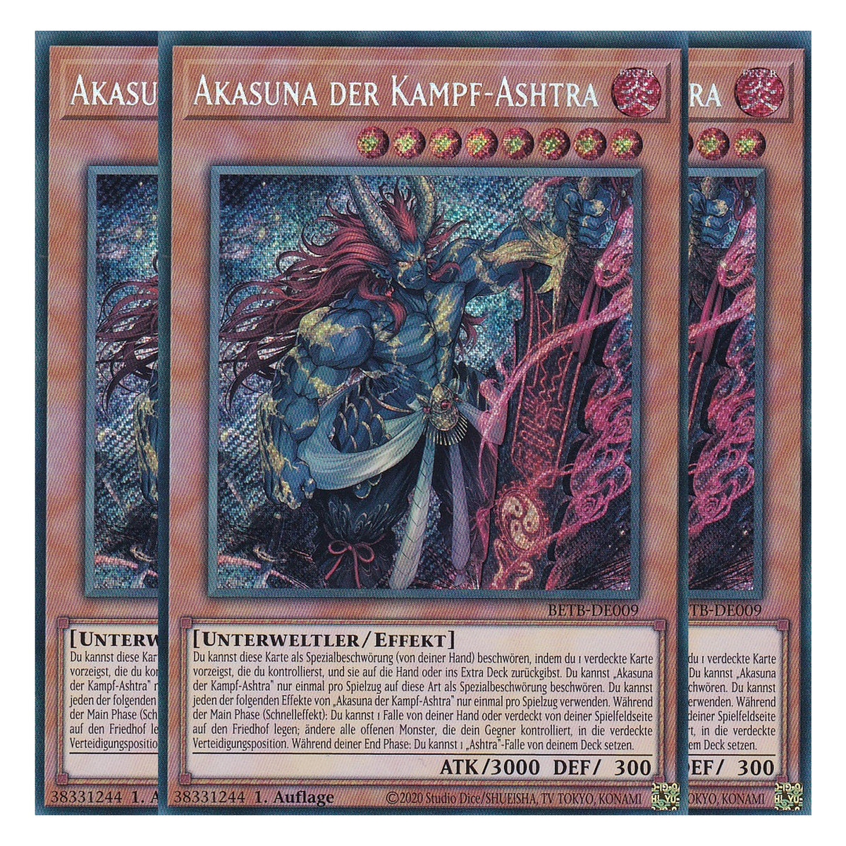 BETB-DE009 - Akasuna der Kampf-Ashtra - Secret Rare - Deutsch - 1. Auflage - Beyond the Brave - Playset (3 Kopien) - Yu-Gi-Oh!