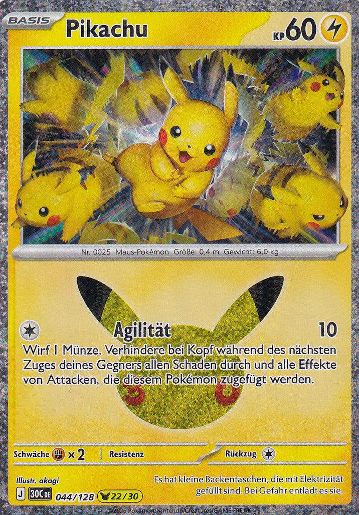 Pikachu (22/30) - 30C 044/128 - Pikachu Rare - 30 Jahre - Deutsch - Near Mint