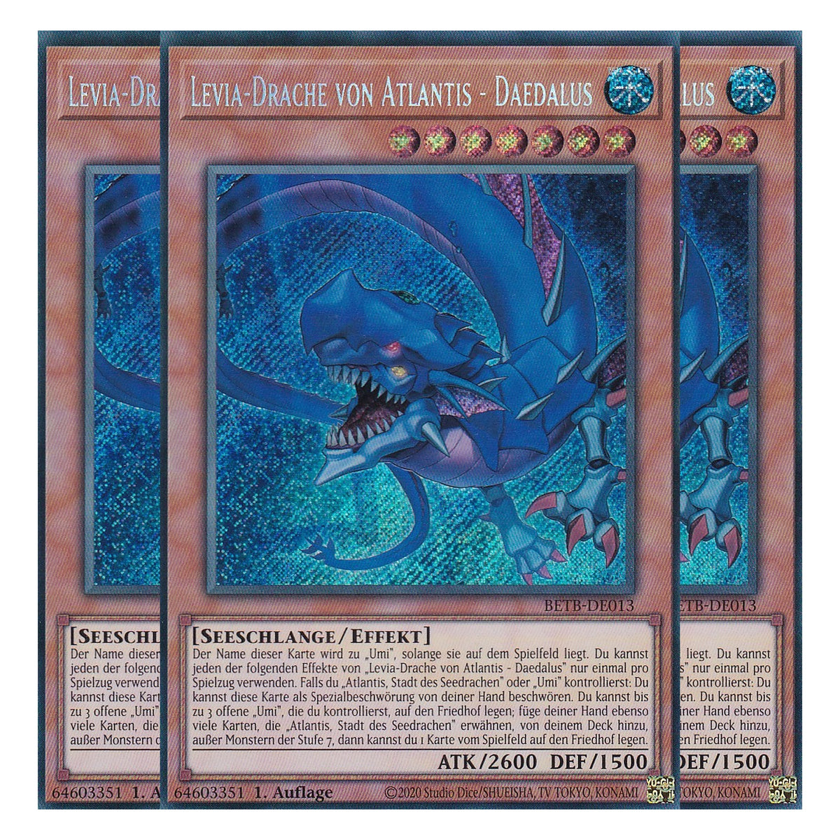 BETB-DE013 - Levia-Drache von Atlantis - Daedalus - Secret Rare - Deutsch - 1. Auflage - Beyond the Brave - Playset (3 Kopien) - Yu-Gi-Oh!