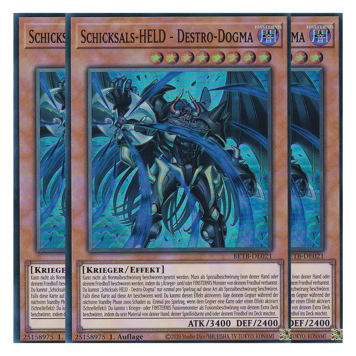 BETB-DE021 - Schicksals-HELD - Destro-Dogma - Super Rare - Deutsch - 1. Auflage - Beyond the Brave - Playset (3 Kopien) - Yu-Gi-Oh!