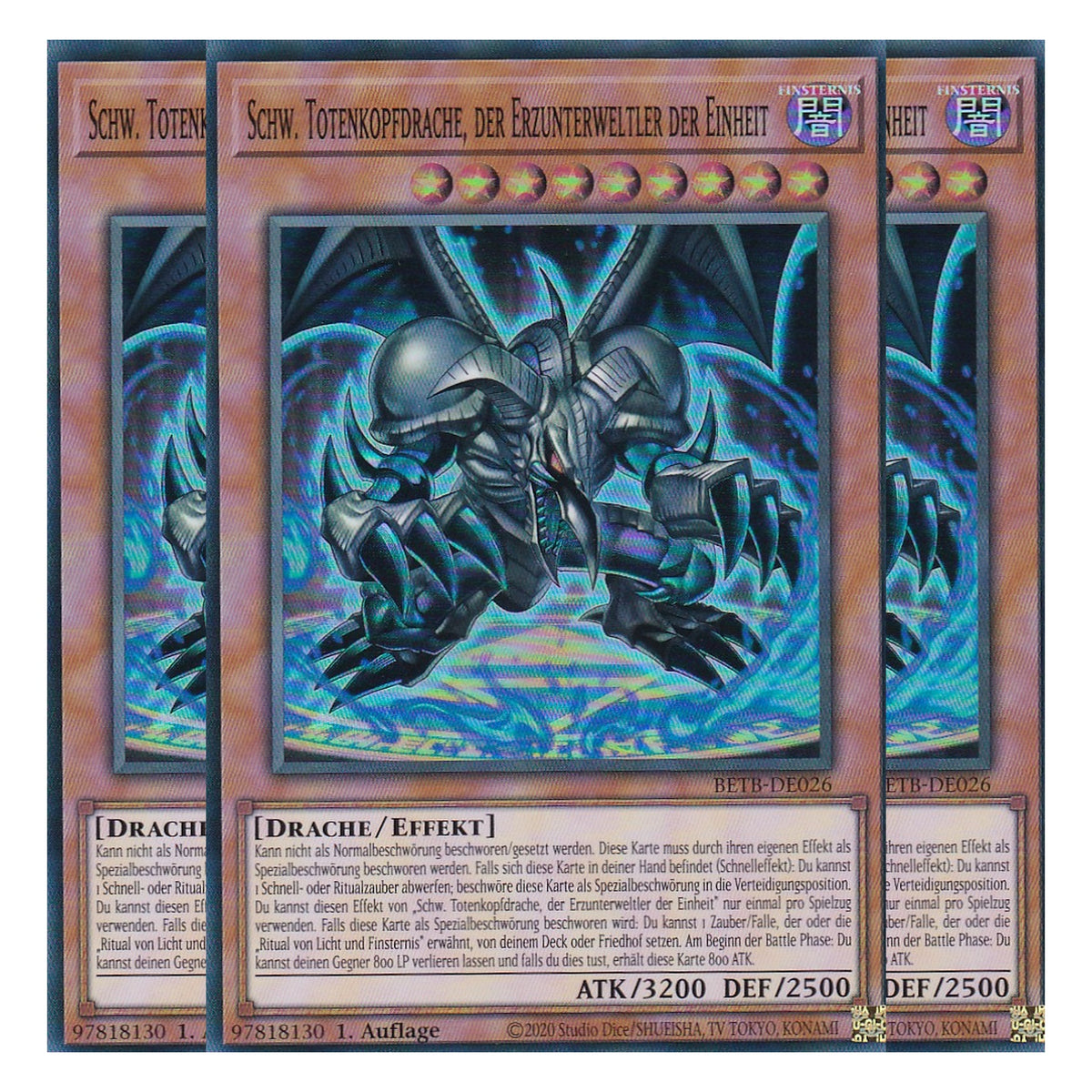 BETB-DE026 - Schw. Totenkopfdrache, der Erzunterweltler der Einheit - Super Rare - Deutsch - 1. Auflage - Beyond the Brave - Playset (3 Kopien) - Yu-Gi-Oh!