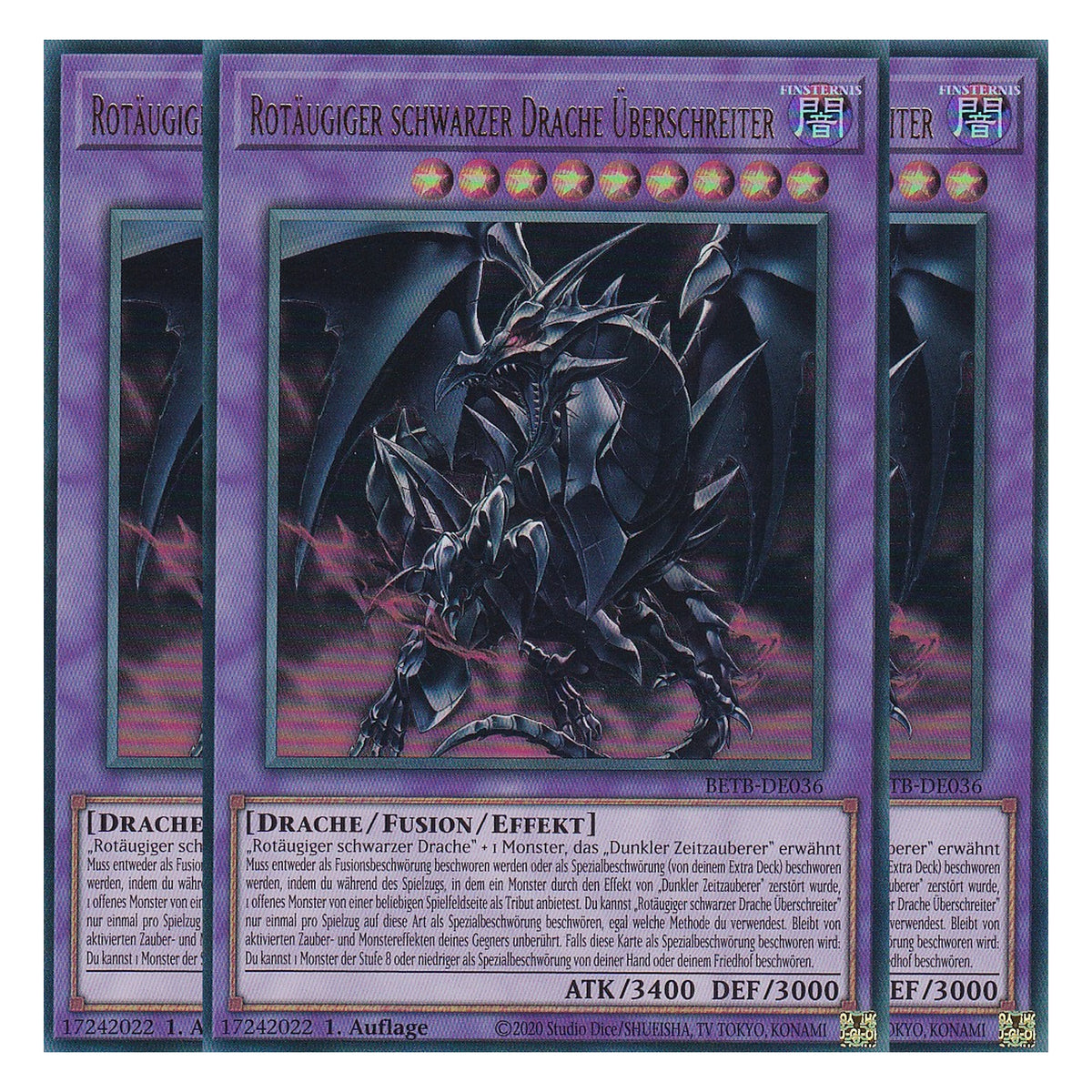 BETB-DE036 - Rotäugiger schwarzer Drache Überschreiter - Ultra Rare - Deutsch - 1. Auflage - Beyond the Brave - Playset (3 Kopien) - Yu-Gi-Oh!