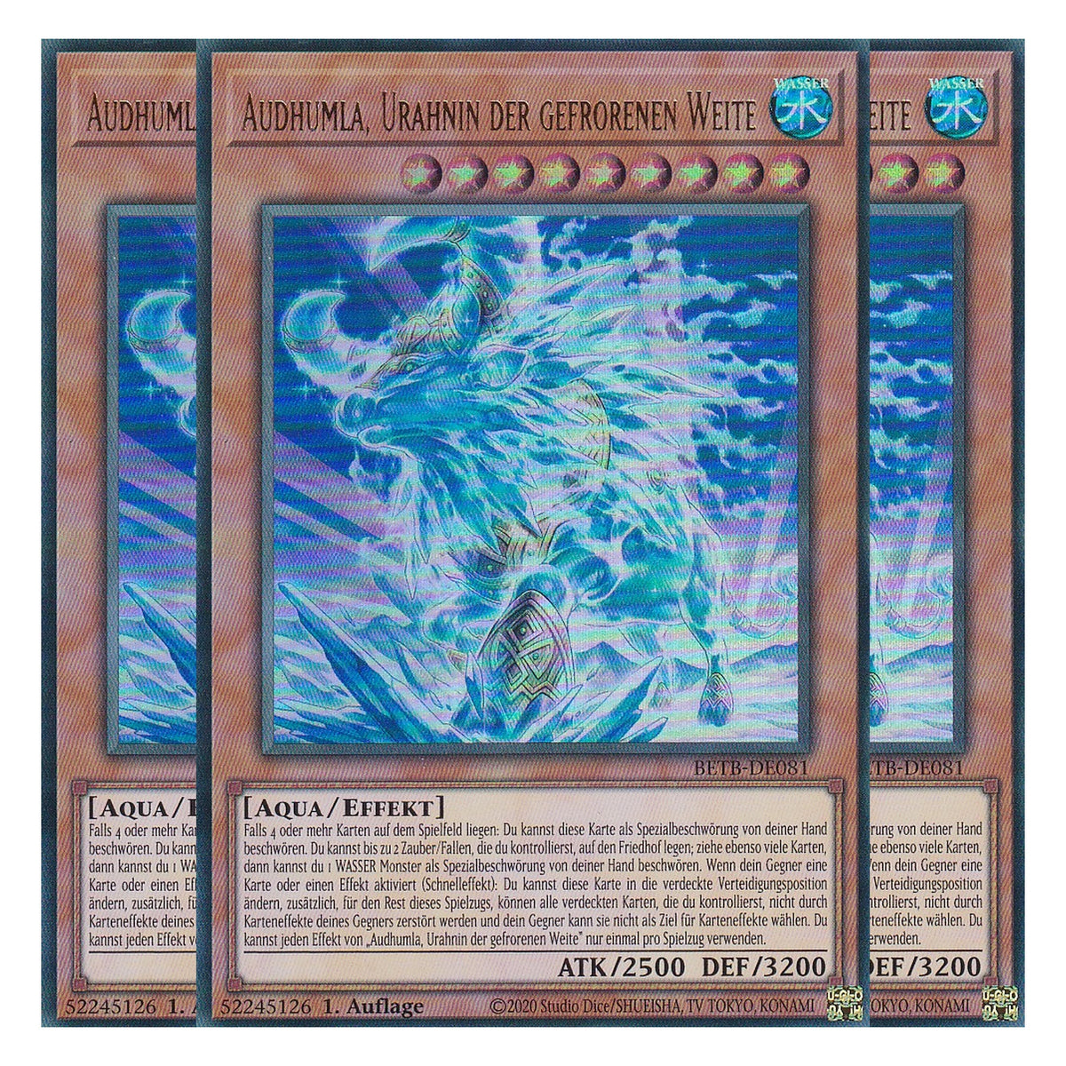 BETB-DE081 - Audhumla, Urahnin der gefrorenen Weite - Ultra Rare - Deutsch - 1. Auflage - Beyond the Brave - Playset (3 Kopien) - Yu-Gi-Oh!