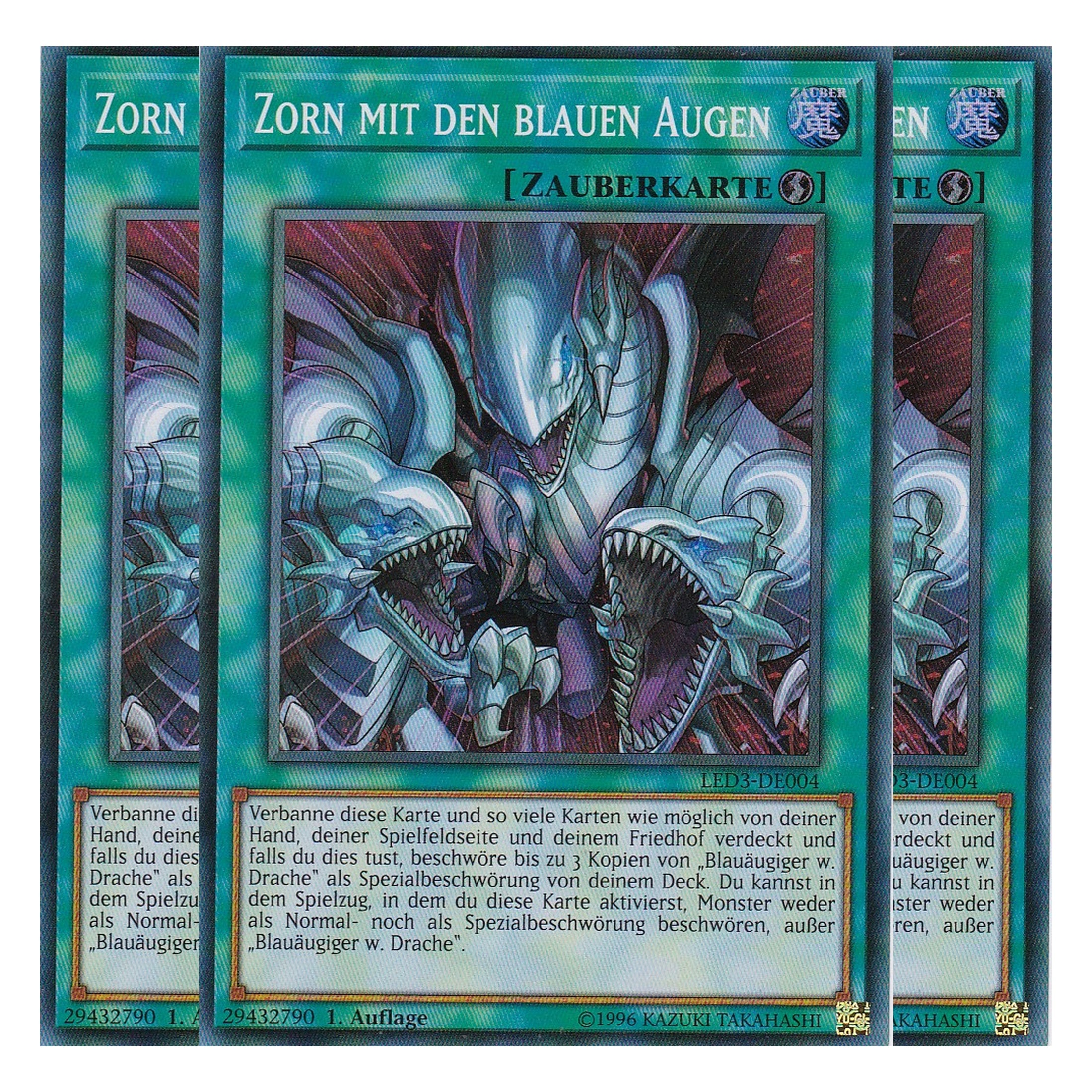 Zorn mit den blauen Augen - LED3-DE004 - Super Rare - Deutsch - 1. Auflage - Legendary Duelists: White Dragon Abyss - Playset (3 Kopien)