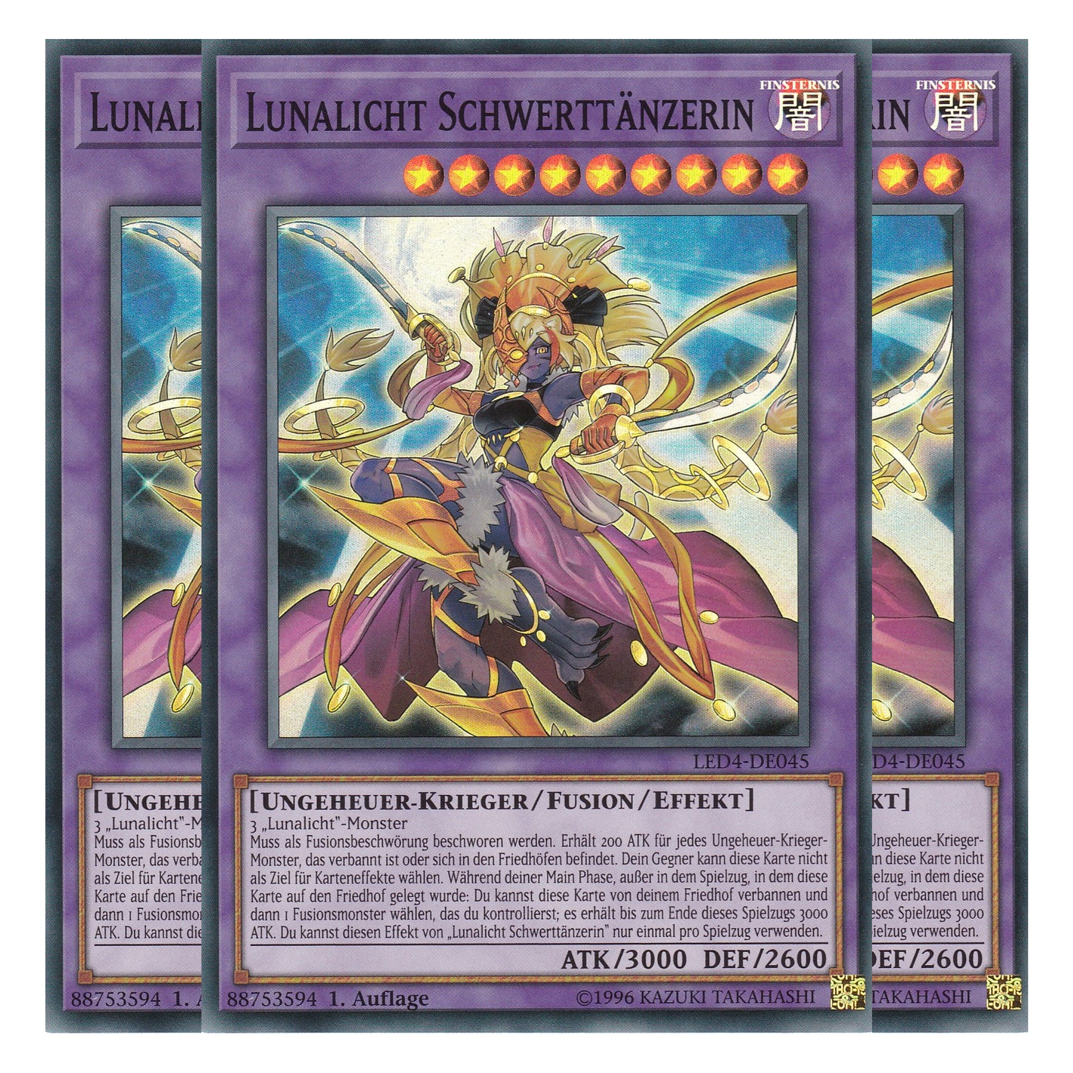 Lunalicht Schwerttänzerin - LED4-DE045 - Super Rare - Deutsch - 1. Auflage - Legendary Duelists: Sisters of the Rose - Playset (3 Kopien)