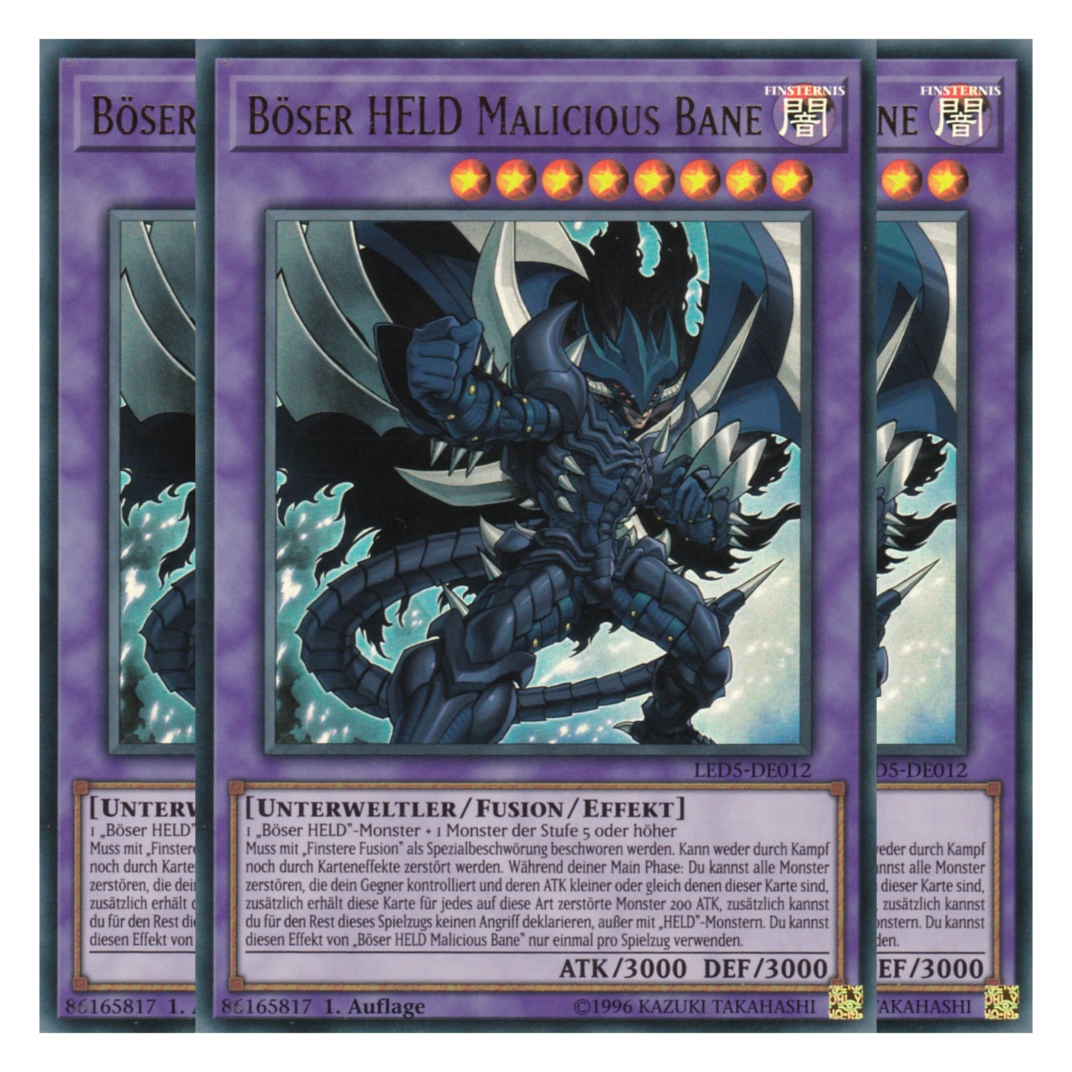 Böser HELD Malicious Bane - LED5-DE012 - Ultra Rare - Deutsch - 1. Auflage - Legendary Duelists: Immortal Destiny - Playset (3 Kopien)