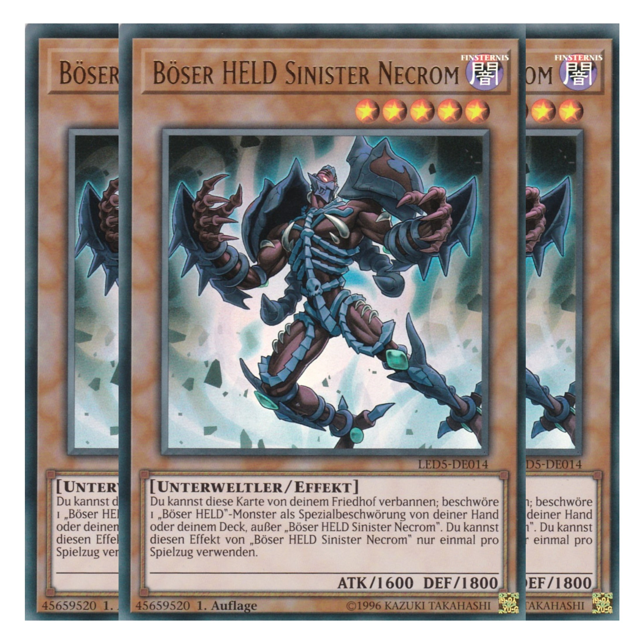 Böser HELD Sinister Necrom - LED5-DE014 - Ultra Rare - Deutsch - 1. Auflage - Legendary Duelists: Immortal Destiny - Playset (3 Kopien)