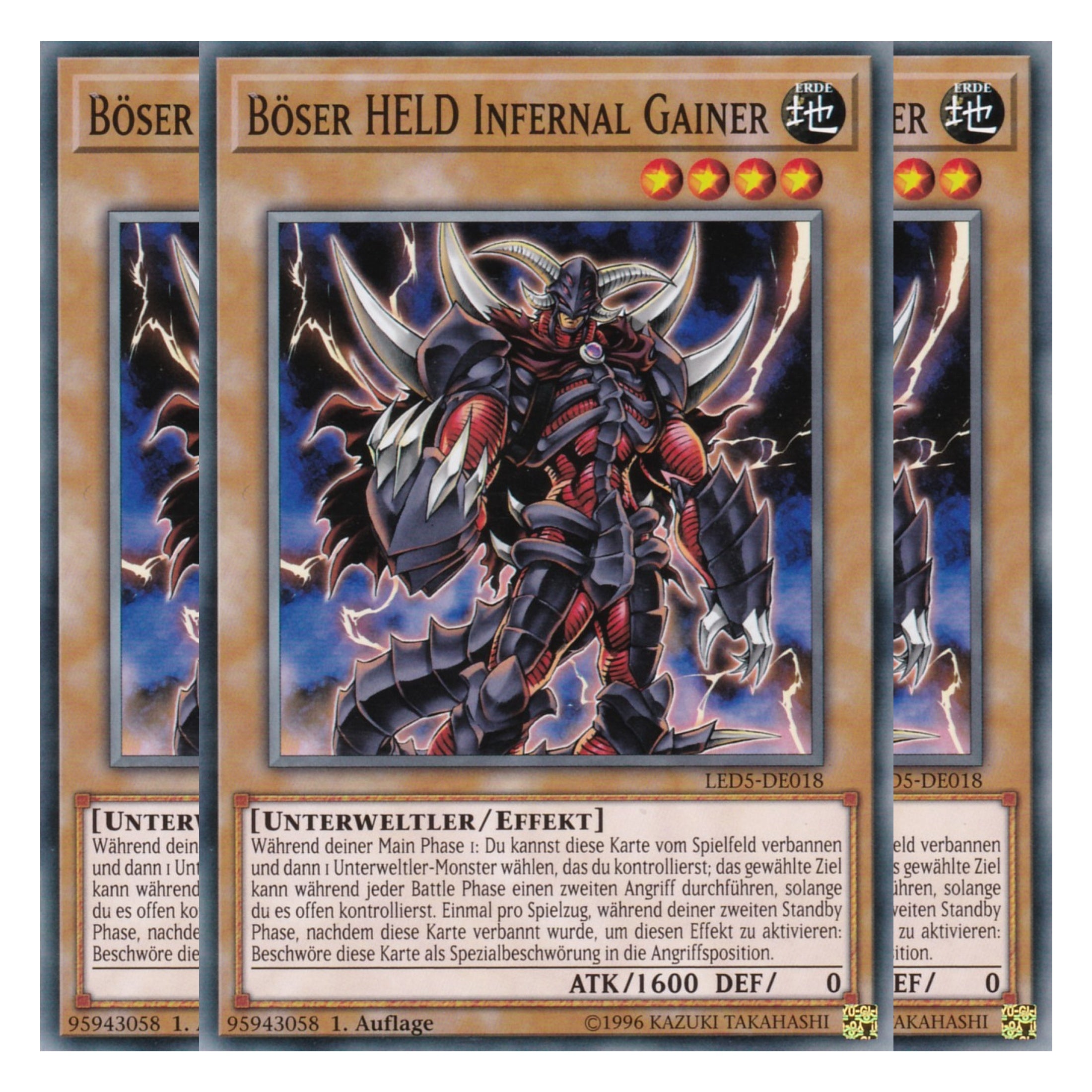 Böser HELD Infernal Gainer - LED5-DE018 - Common - Deutsch - 1. Auflage - Legendary Duelists: Immortal Destiny - Playset (3 Kopien)