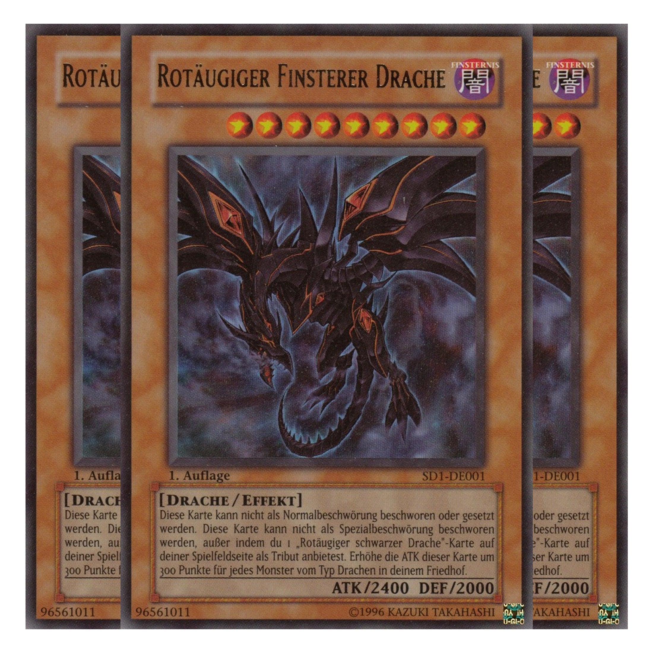 Rotäugiger Finsterer Drache - SD1-DE001 - Ultra Rare - Deutsch - 1. Auflage - Structure Deck: Dragon's Roar - Playset (3 Kopien)