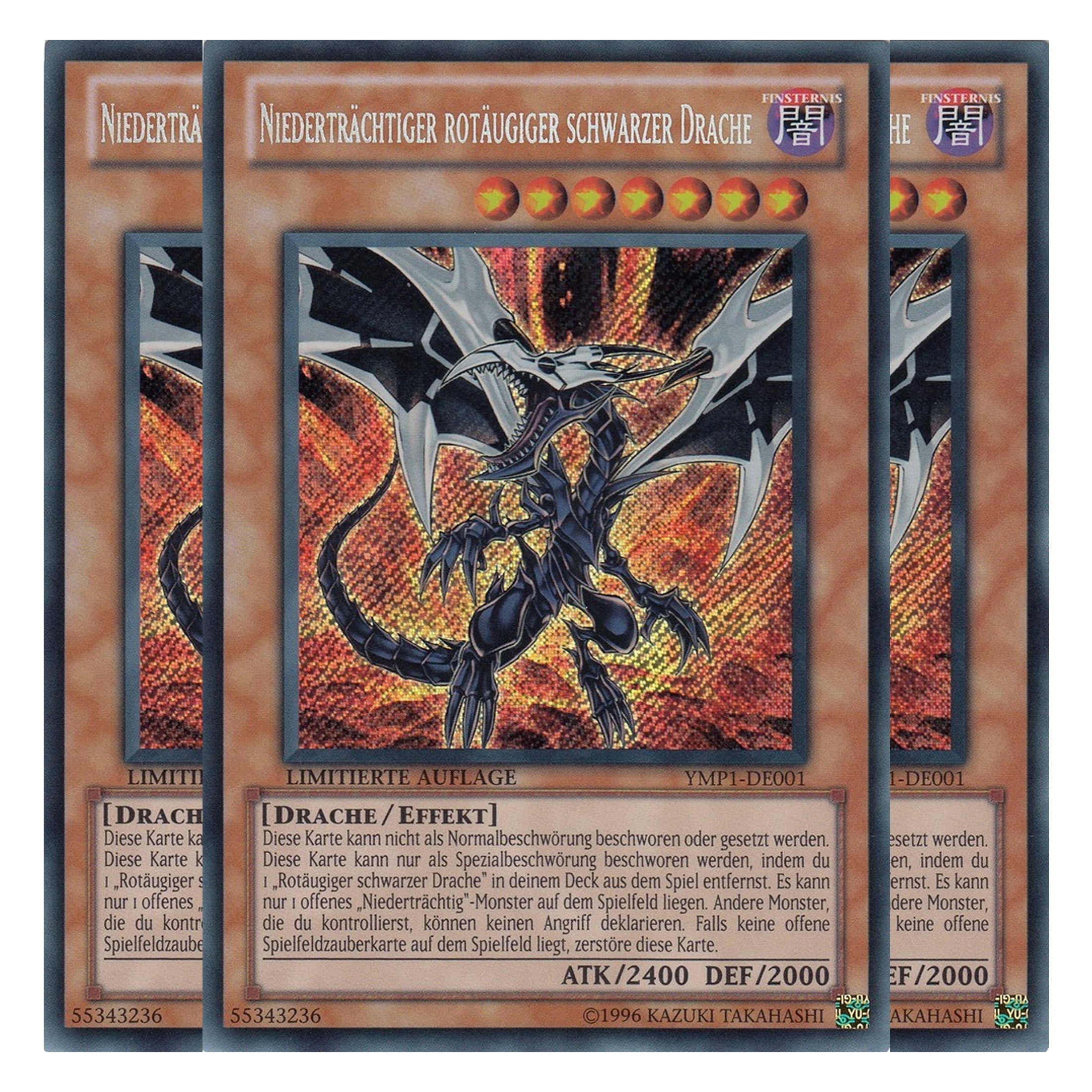 Niederträchtiger rotäugiger schwarzer Drache - YMP1-DE001 - Secret Rare - Deutsch - 1. Auflage - 3D Bonds Beyond Time Movie Pack - Playset (3 Kopien)