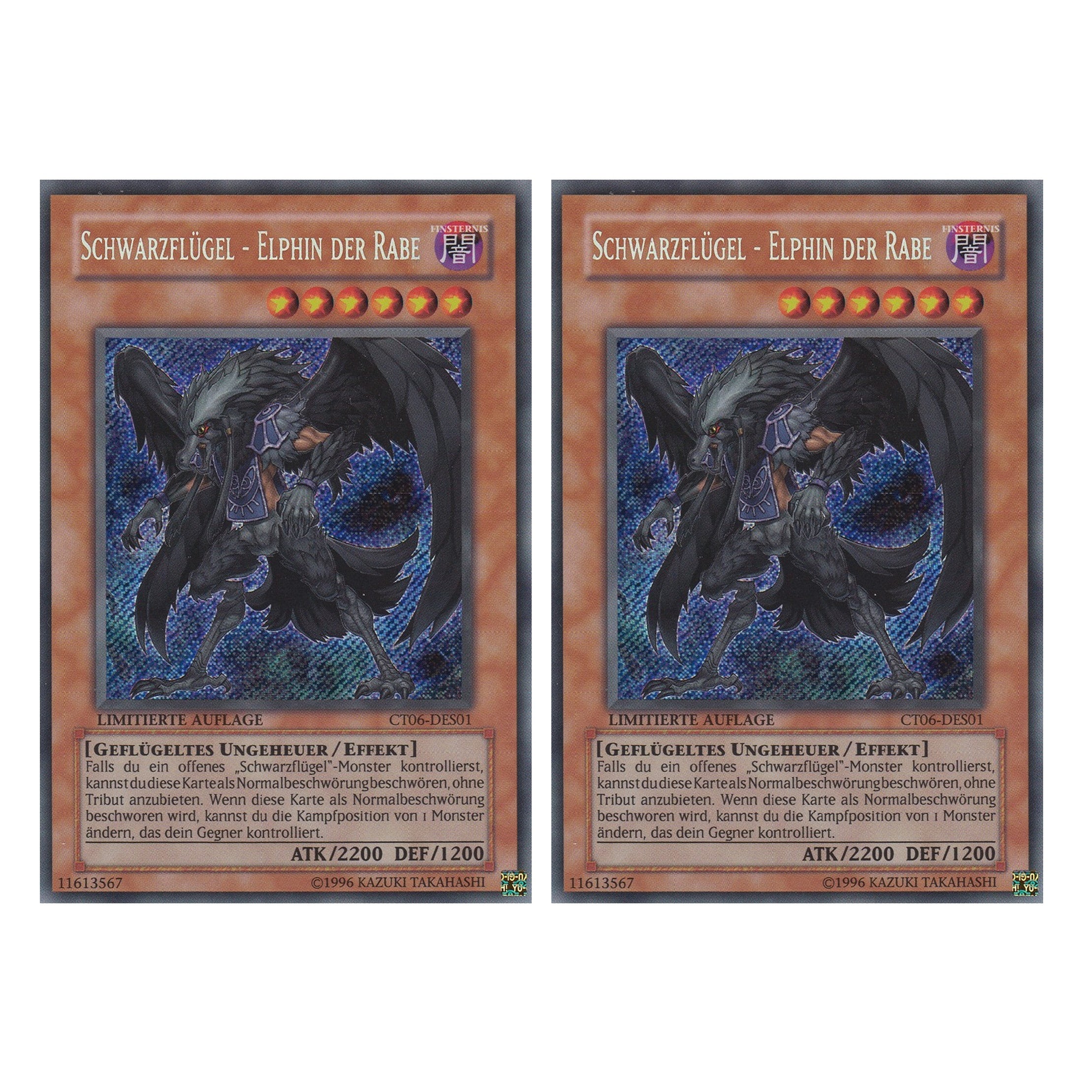 Schwarzflügel - Elphin der Rabe  - CT06-DES01 - Secret Rare - Deutsch - Limitierte Auflage - Collector's Tins 2009 - Duo Set (2 Stück) - Yugioh
