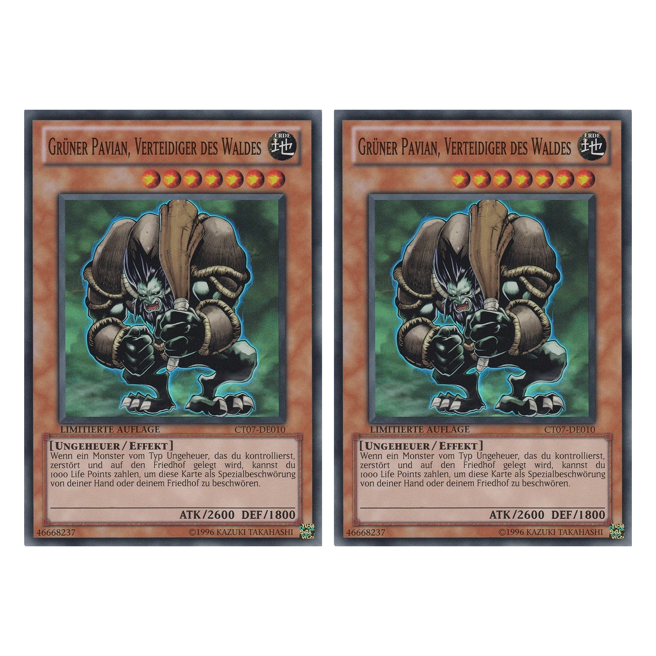 Grüner Pavian, Verteidiger des Waldes - CT07-DE010 - Super Rare - Deutsch - Limitierte Auflage - Collector's Tins 2010 - Duo Set (2 Stück) - Yugioh