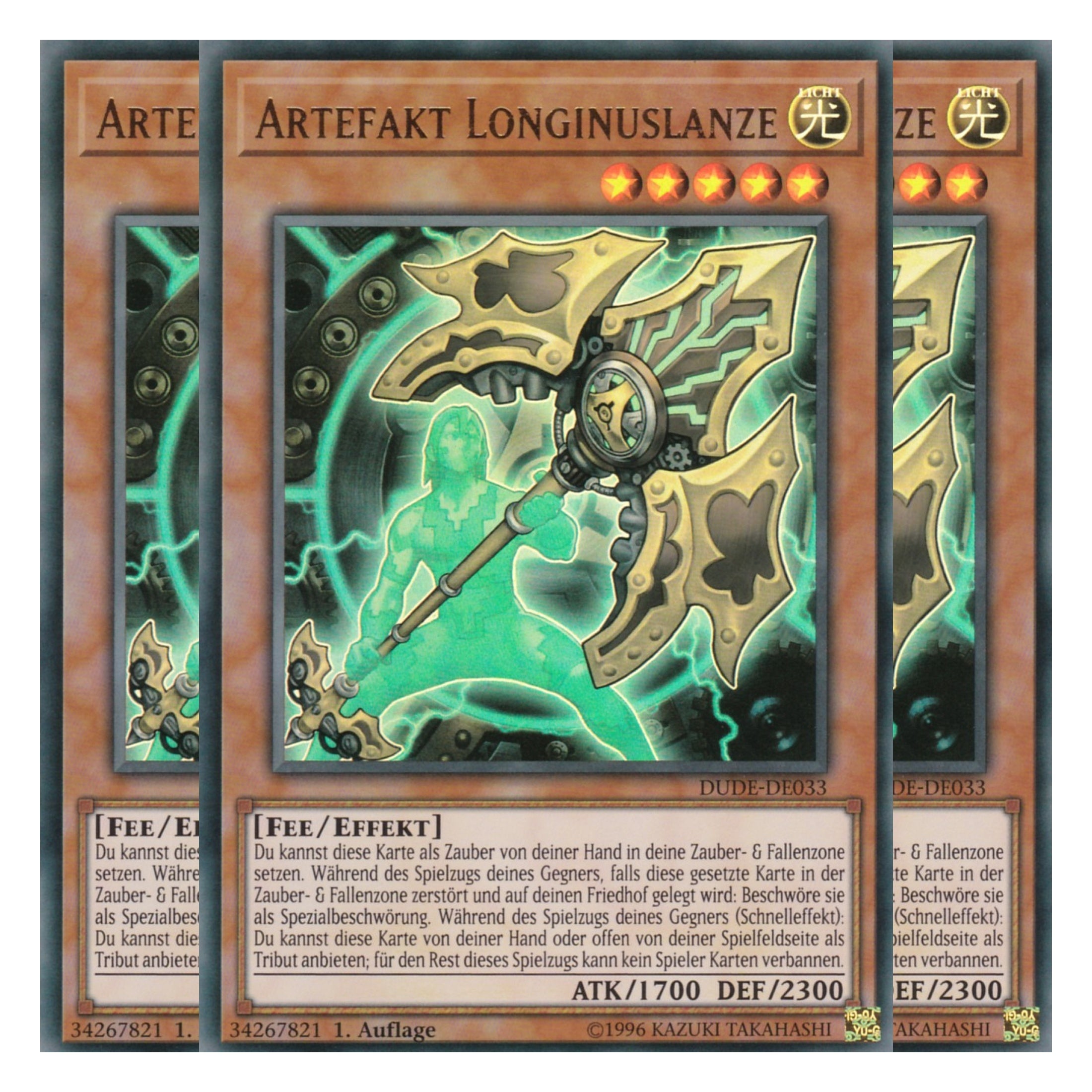 Artefakt Longinuslanze - DUDE-DE033 - Ultra Rare - Deutsch - 1. Auflage - Duel Devastator - Playset (3 Kopien)