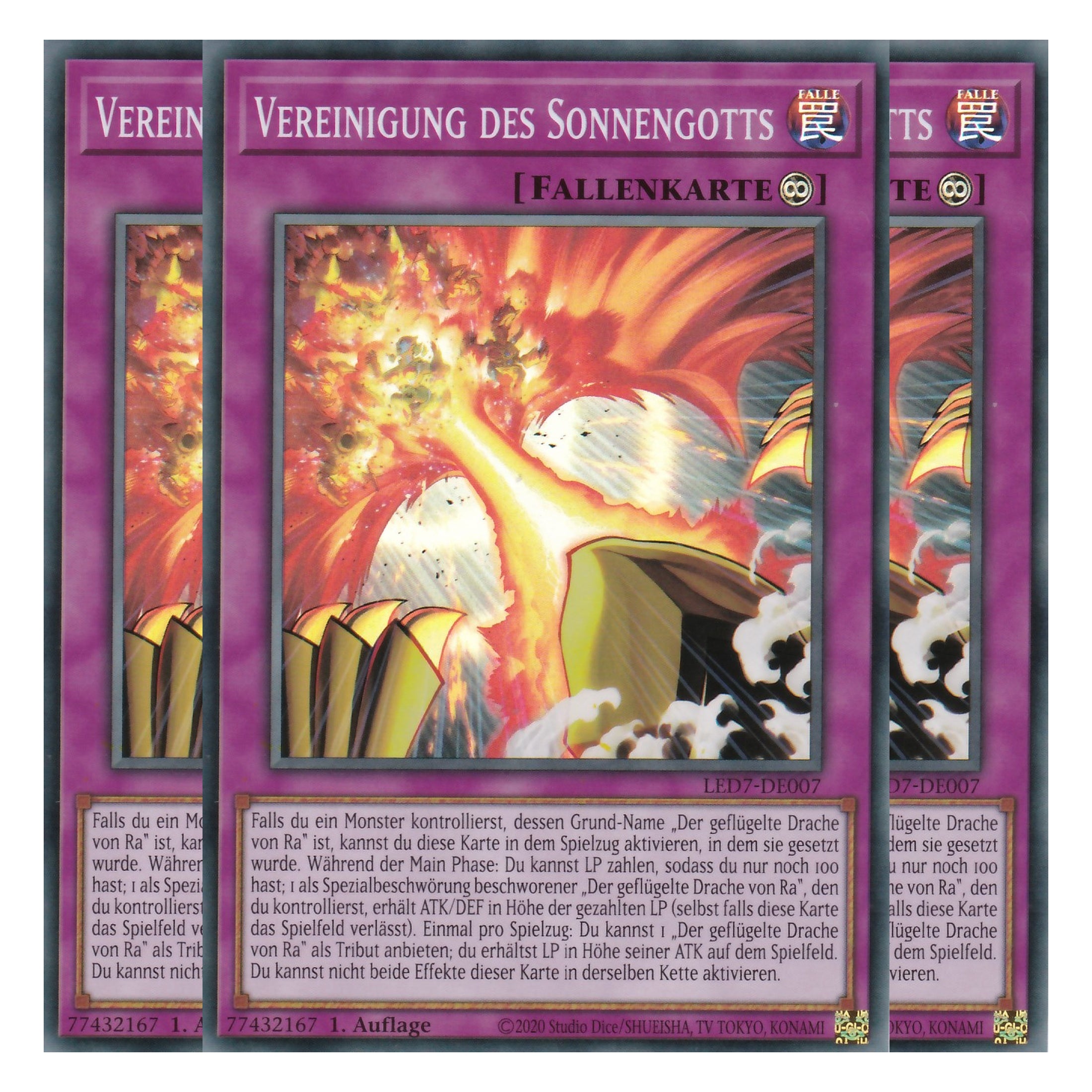 Vereinigung des Sonnengotts - LED7-DE007 - Super Rare - Deutsch - Unlimitiert - Legendary Duelists: Rage of Ra - Playset (3 Kopien)