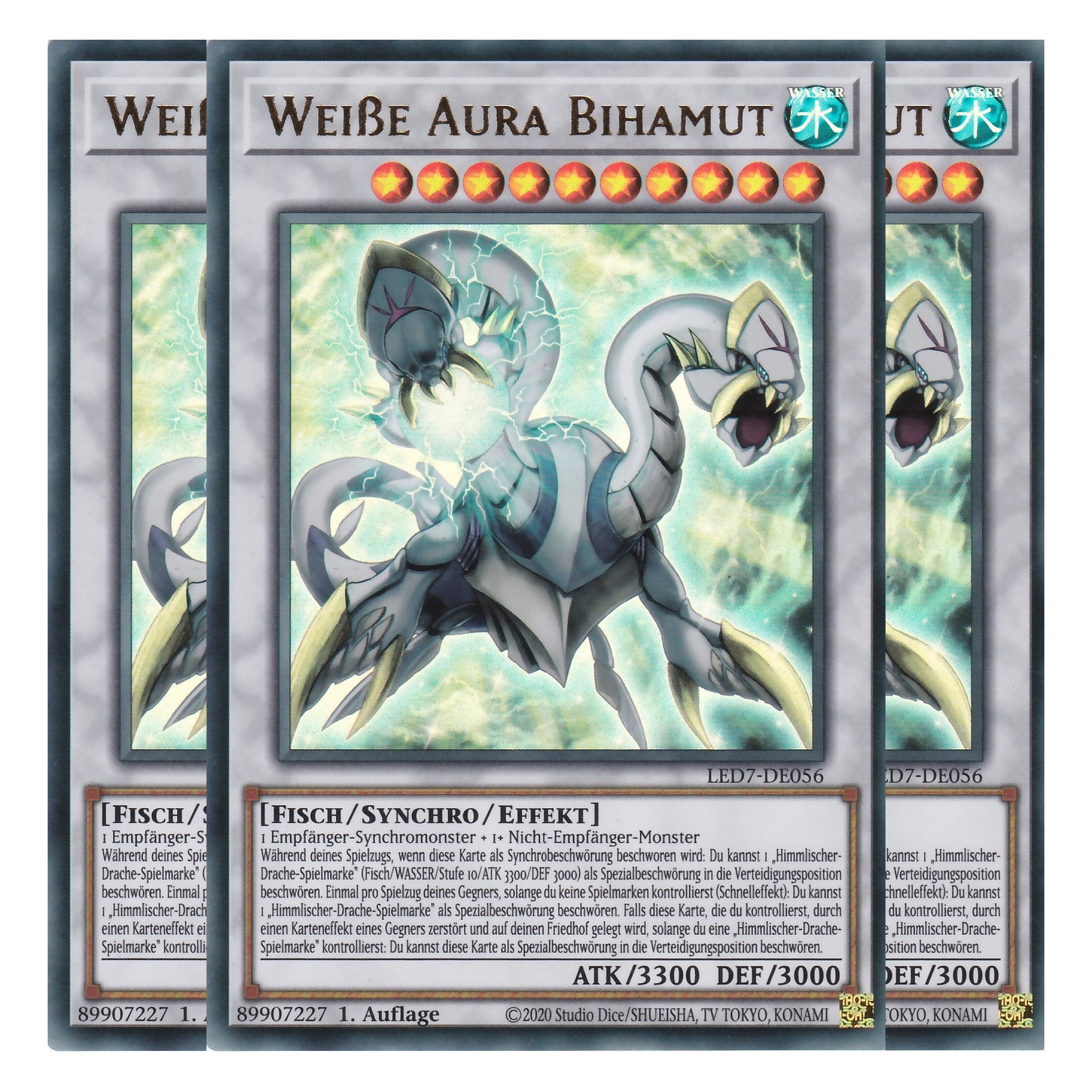 Weiße Aura Bihamut - LED7-DE056 - Ultra Rare - Deutsch - Unlimitiert - Legendary Duelists: Rage of Ra - Playset (3 Kopien)