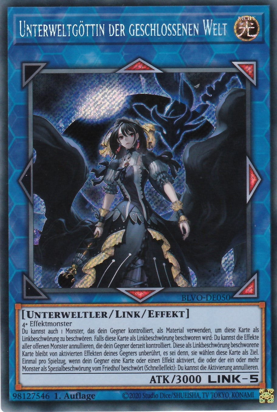 Unterweltgöttin der geschlossenen Welt - BLVO-DE050 - Secret Rare - Deutsch - 1. Auflage - Blazing Vortex
