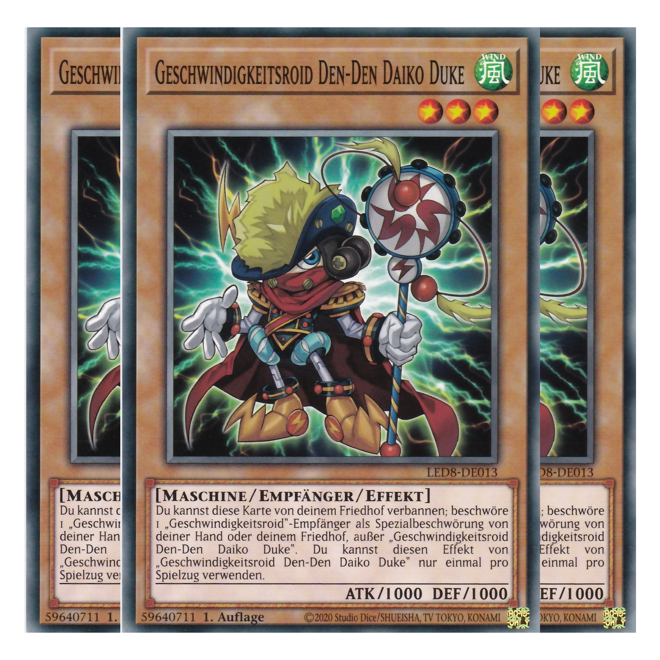 Geschwindigkeitsroid Den-Den Daiko Duke - LED8-DE013 - Common - Deutsch - 1. Auflage - Legendary Duelists: Synchro Storm - Playset (3 Kopien)