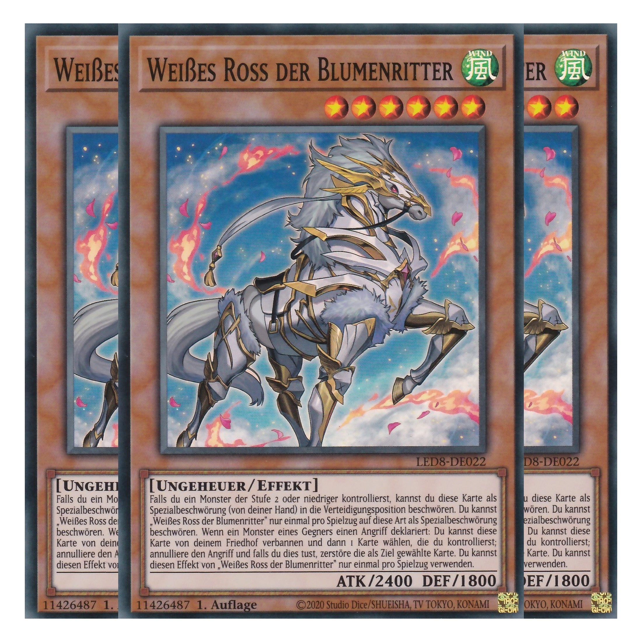 Weißes Ross der Blumenritter - LED8-DE022 - Super Rare - Deutsch - 1. Auflage - Legendary Duelists: Synchro Storm - Playset (3 Kopien)