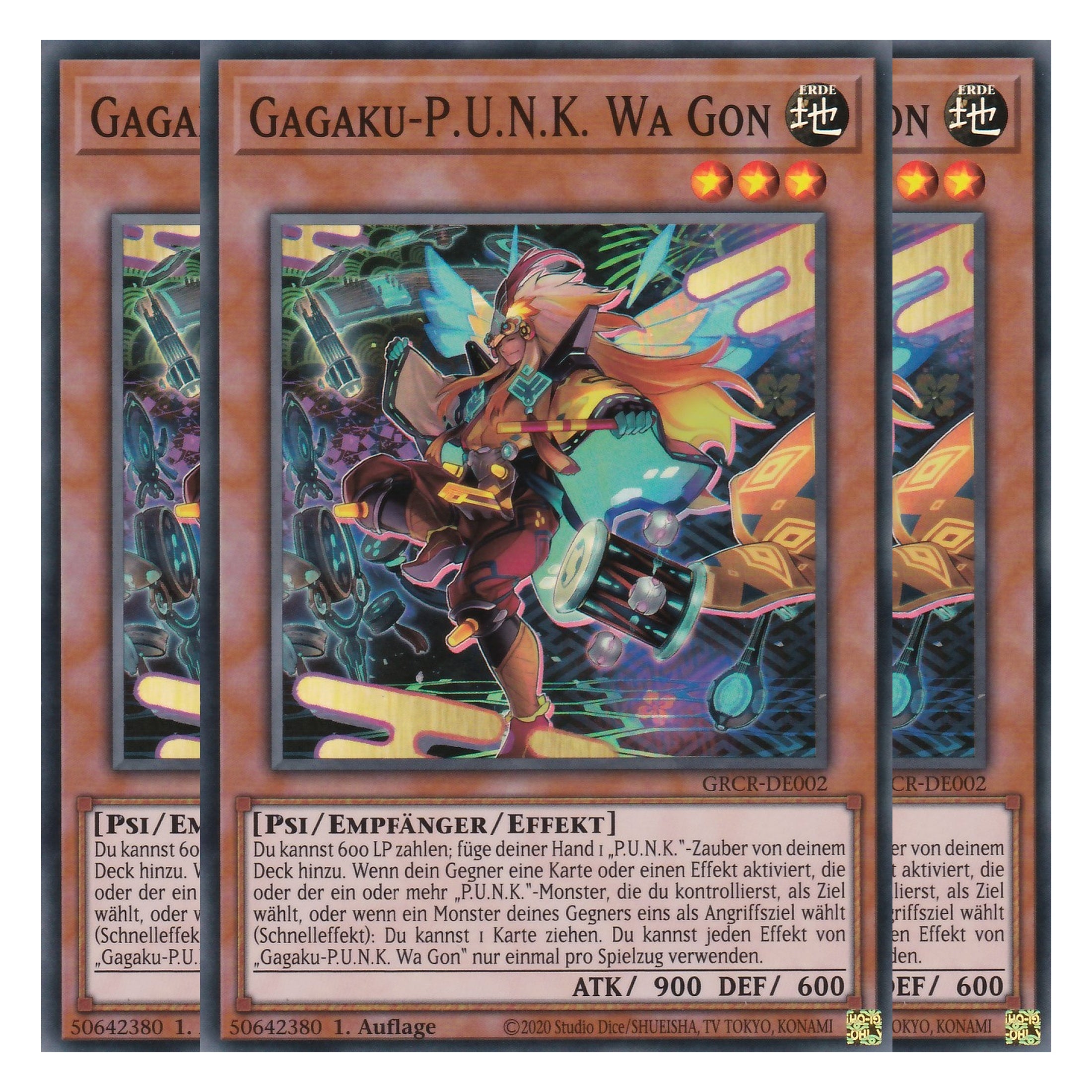 Gagaku-P.U.N.K. Wa Gon - GRCR-DE002 - Super Rare - Deutsch - 1. Auflage - The Grand Creators - Yu-Gi-Oh! - Playset (3 Kopien)
