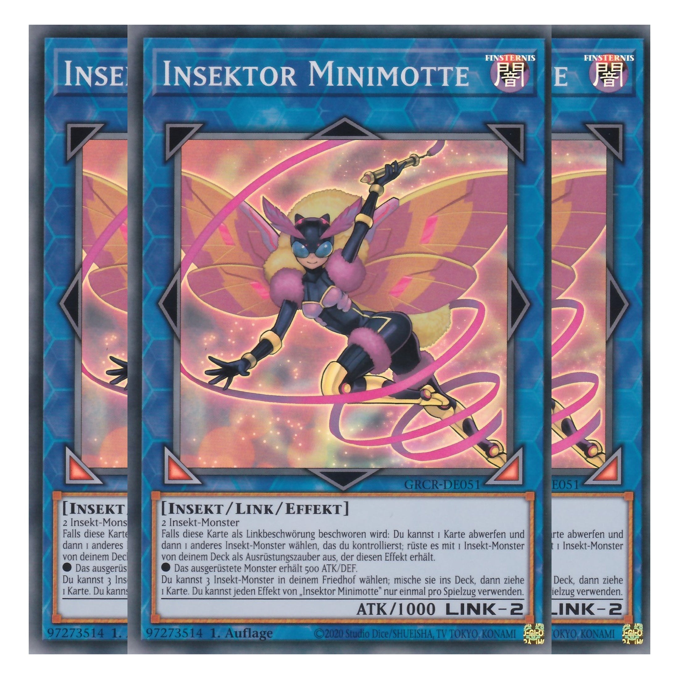 Insektor Minimotte - GRCR-DE051 - Super Rare - Deutsch - 1. Auflage - The Grand Creators - Yu-Gi-Oh! - Playset (3 Kopien)