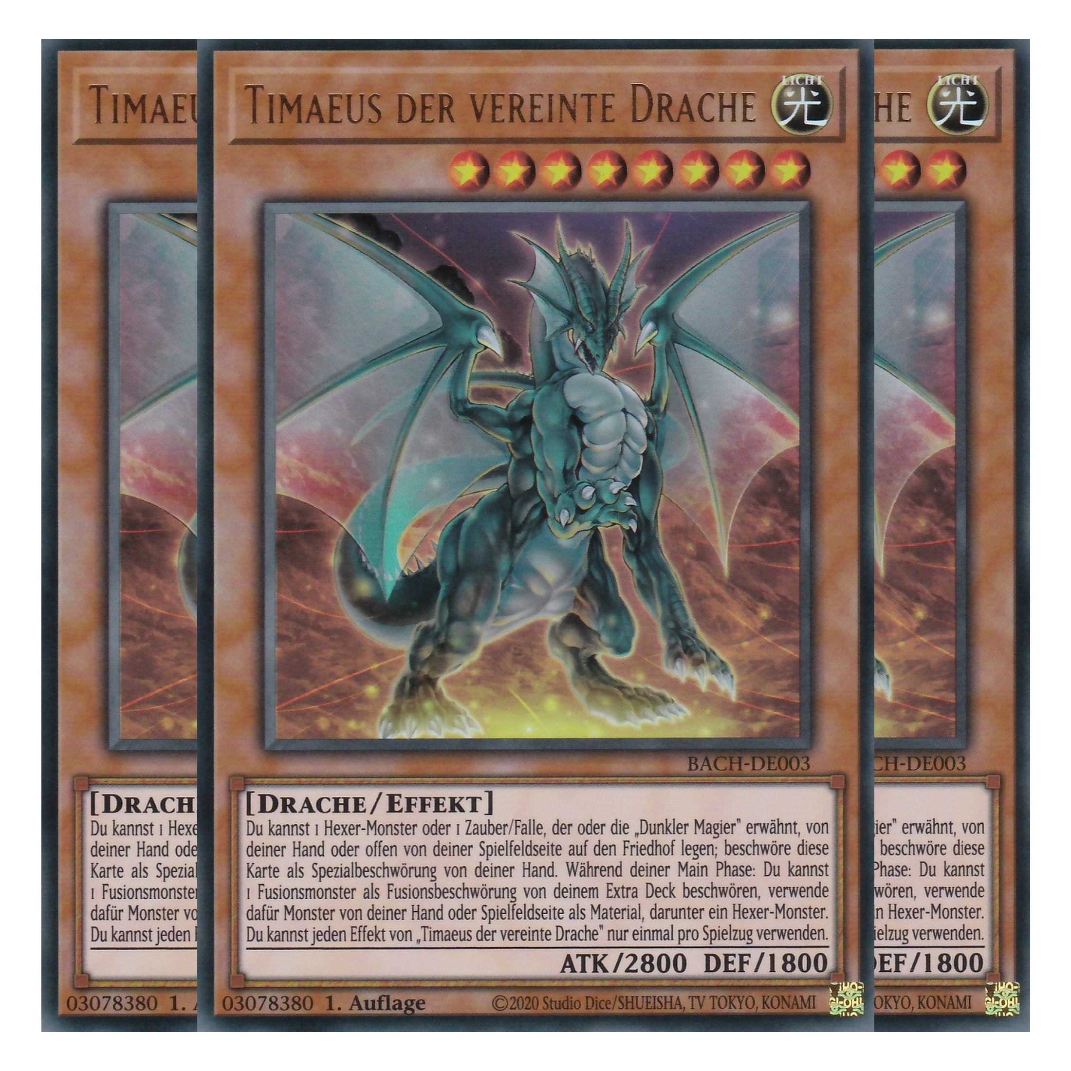 Timaeus der vereinte Drache - BACH-DE003 - Ultra Rare - Deutsch - 1. Auflage - Battle of Chaos - Yu-Gi-Oh! - Playset (3 Kopien)