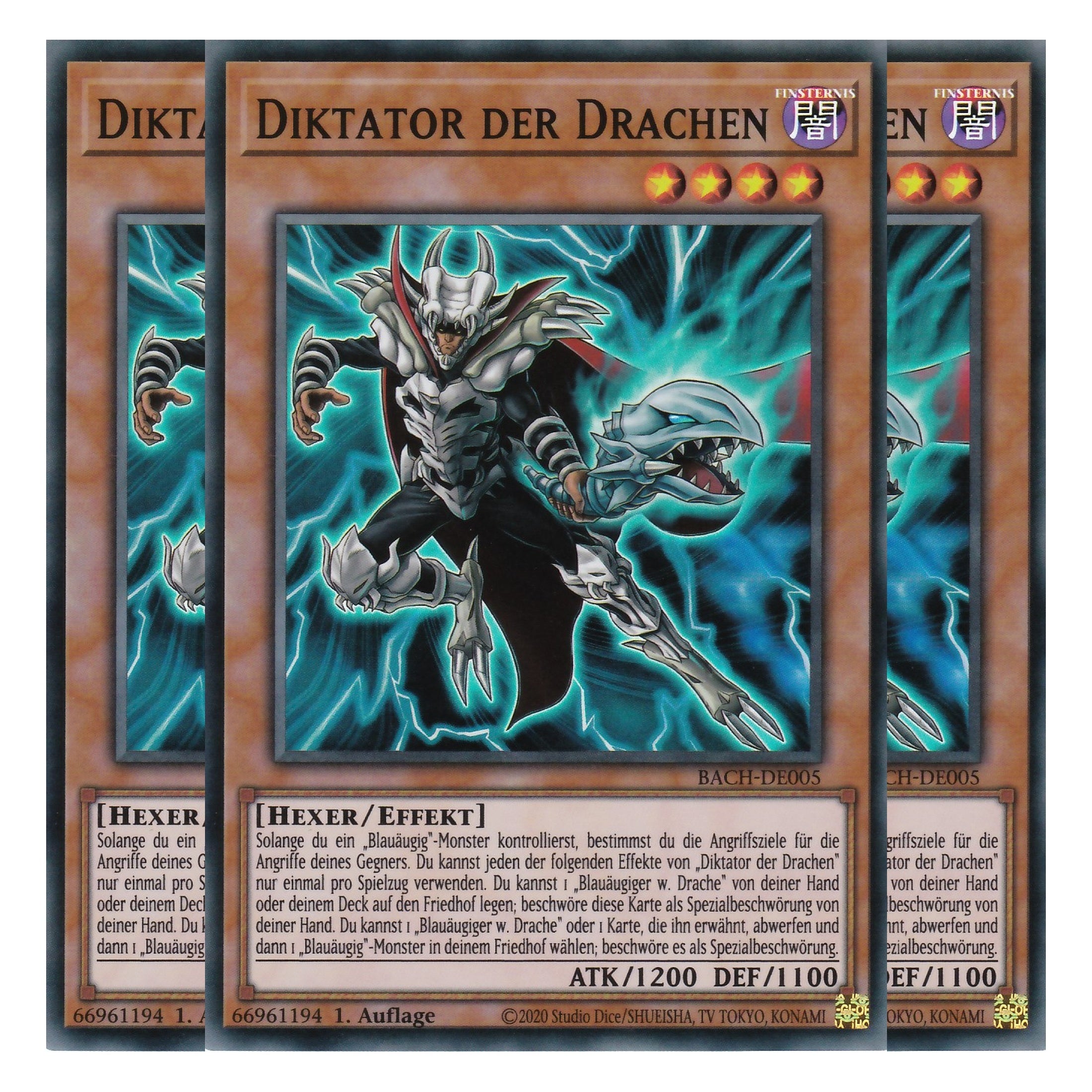 Diktator der Drachen - BACH-DE005 - Super Rare - Deutsch - 1. Auflage - Battle of Chaos - Yu-Gi-Oh! - Playset (3 Kopien)
