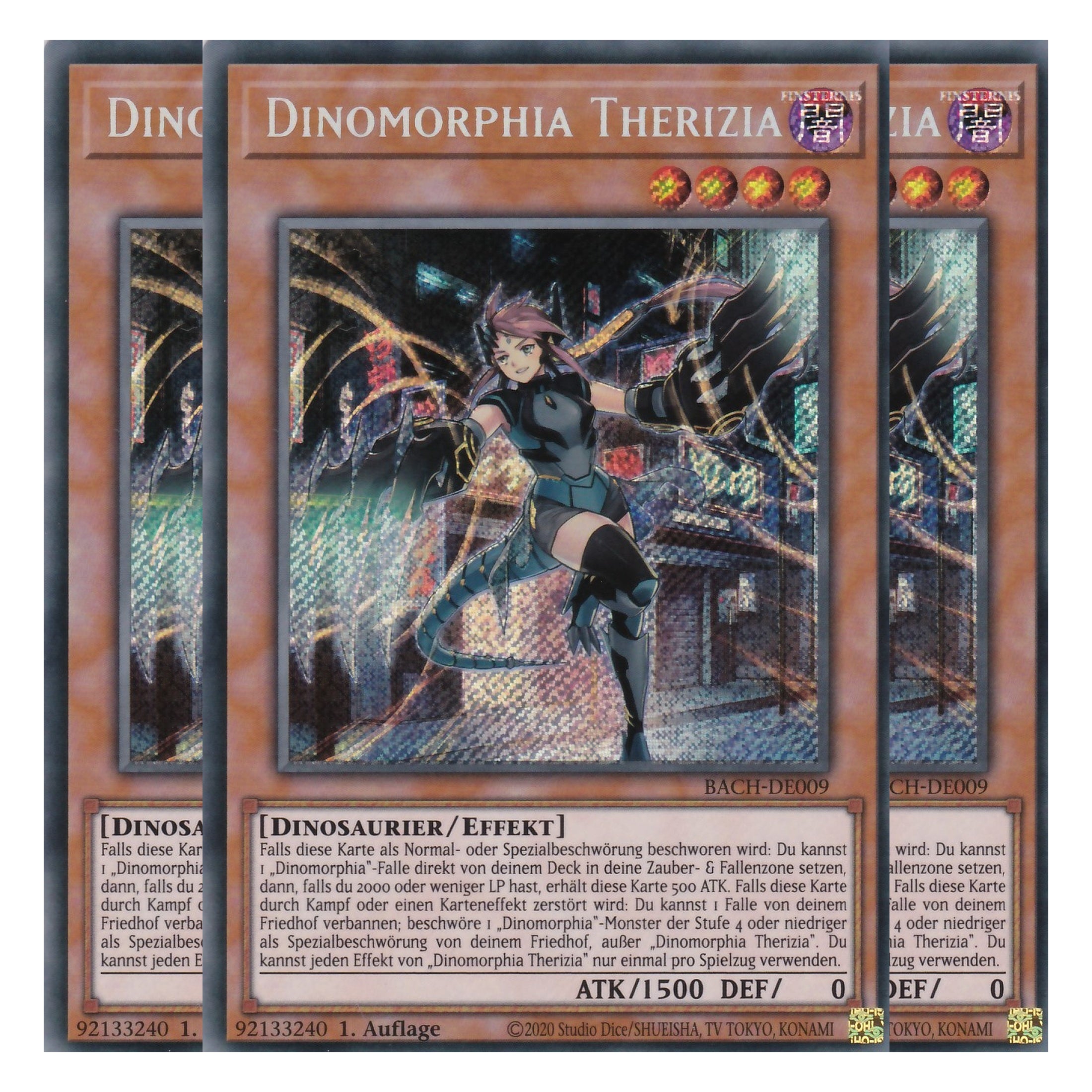 Dinomorphia Therizia - BACH-DE009 - Secret Rare - Deutsch - 1. Auflage - Battle of Chaos - Yu-Gi-Oh! - Playset (3 Kopien)