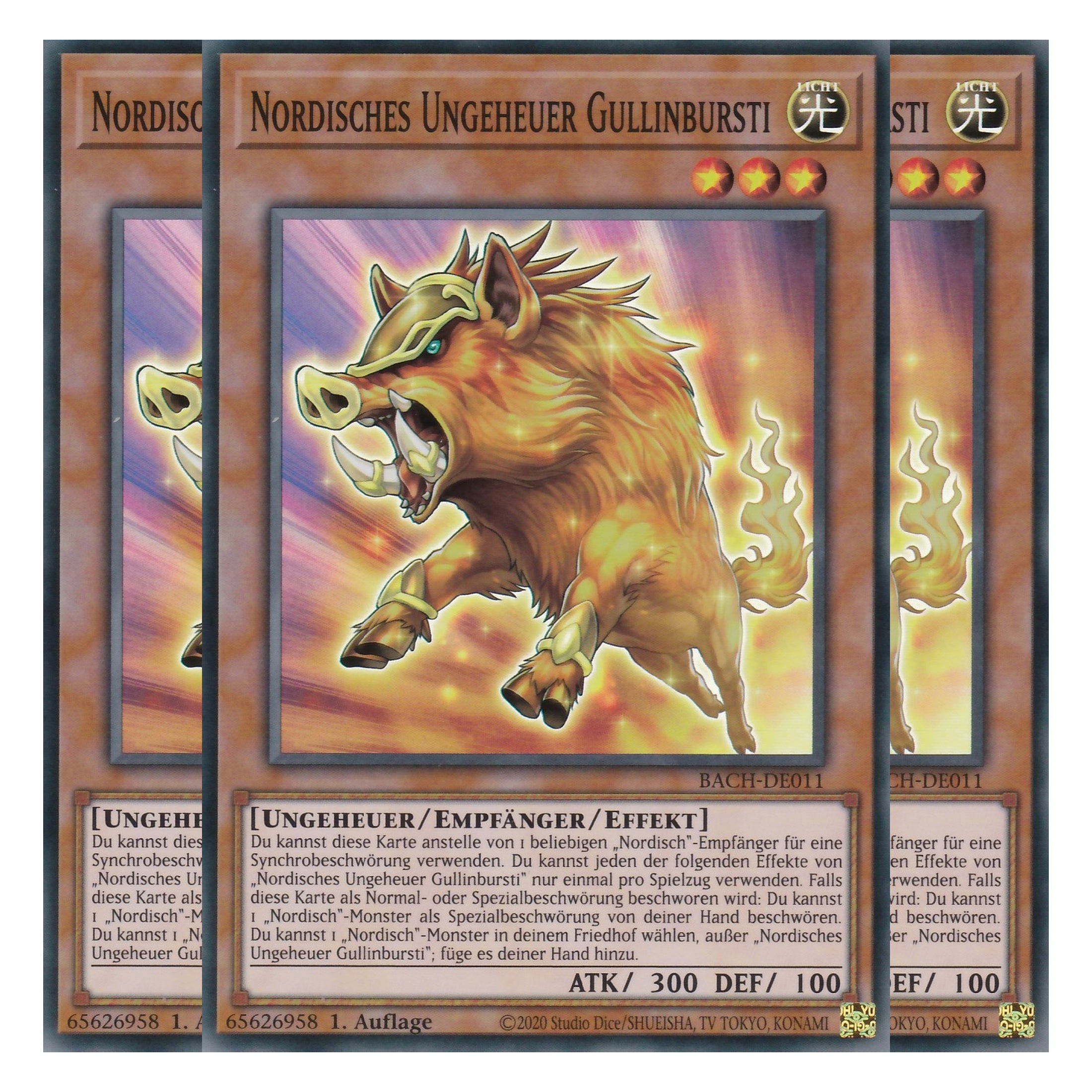 Nordisches Ungeheuer Gullinbursti - BACH-DE011 - Super Rare - Deutsch - 1. Auflage - Battle of Chaos - Yu-Gi-Oh! - Playset (3 Kopien)