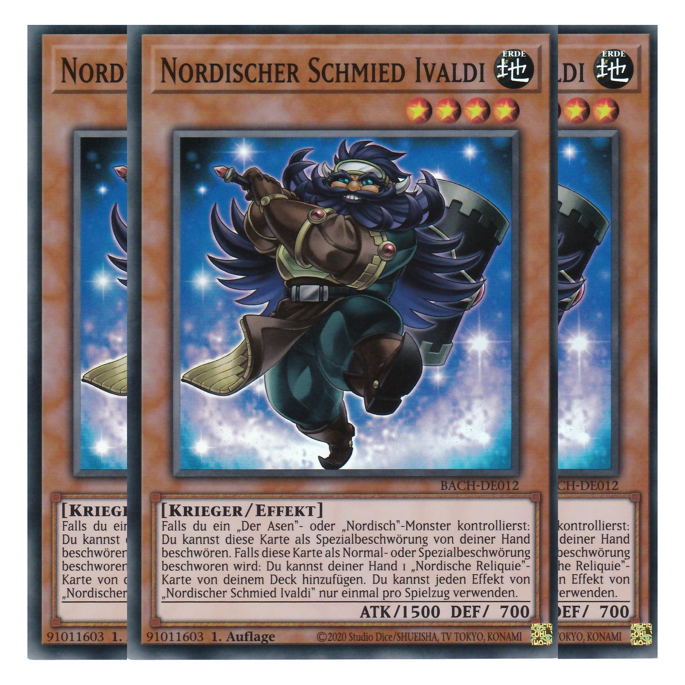 Nordischer Schmied Ivaldi - BACH-DE012 - Super Rare - Deutsch - 1. Auflage - Battle of Chaos - Yu-Gi-Oh! - Playset (3 Kopien)
