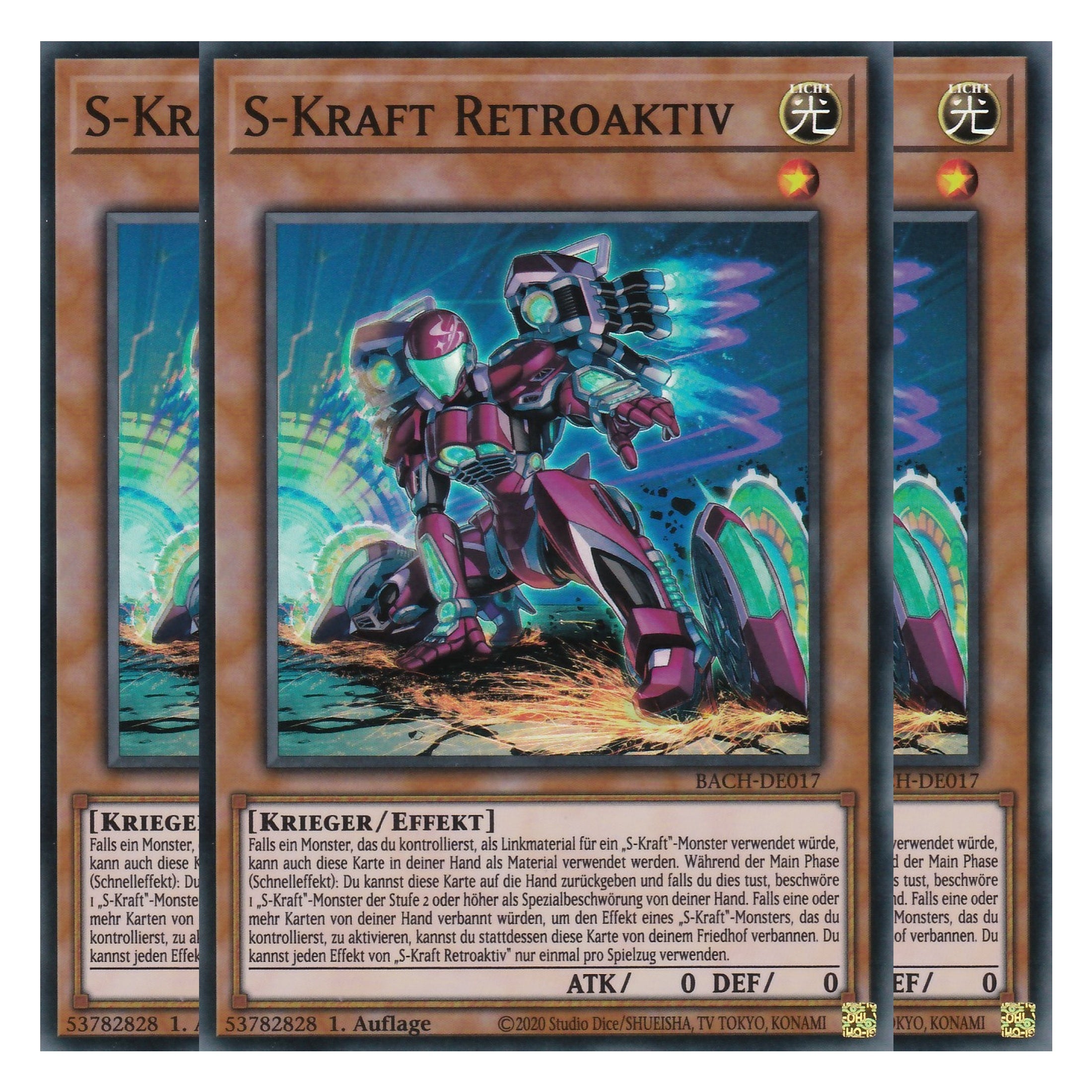 S-Kraft Retroaktiv - BACH-DE017 - Super Rare - Deutsch - 1. Auflage - Battle of Chaos - Yu-Gi-Oh! - Playset (3 Kopien)