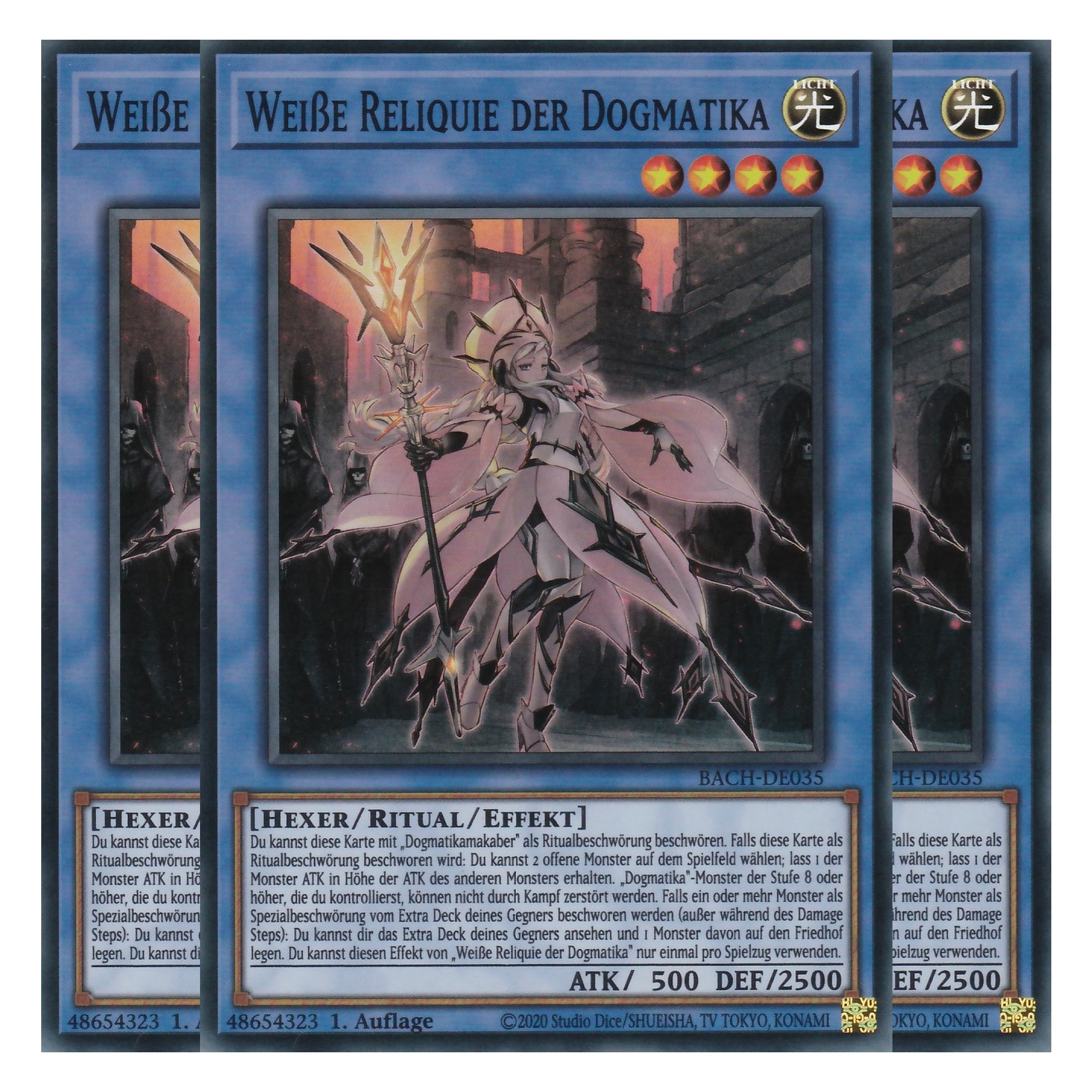 Weiße Reliquie der Dogmatika - BACH-DE035 - Super Rare - Deutsch - 1. Auflage - Battle of Chaos - Yu-Gi-Oh! - Playset (3 Kopien)