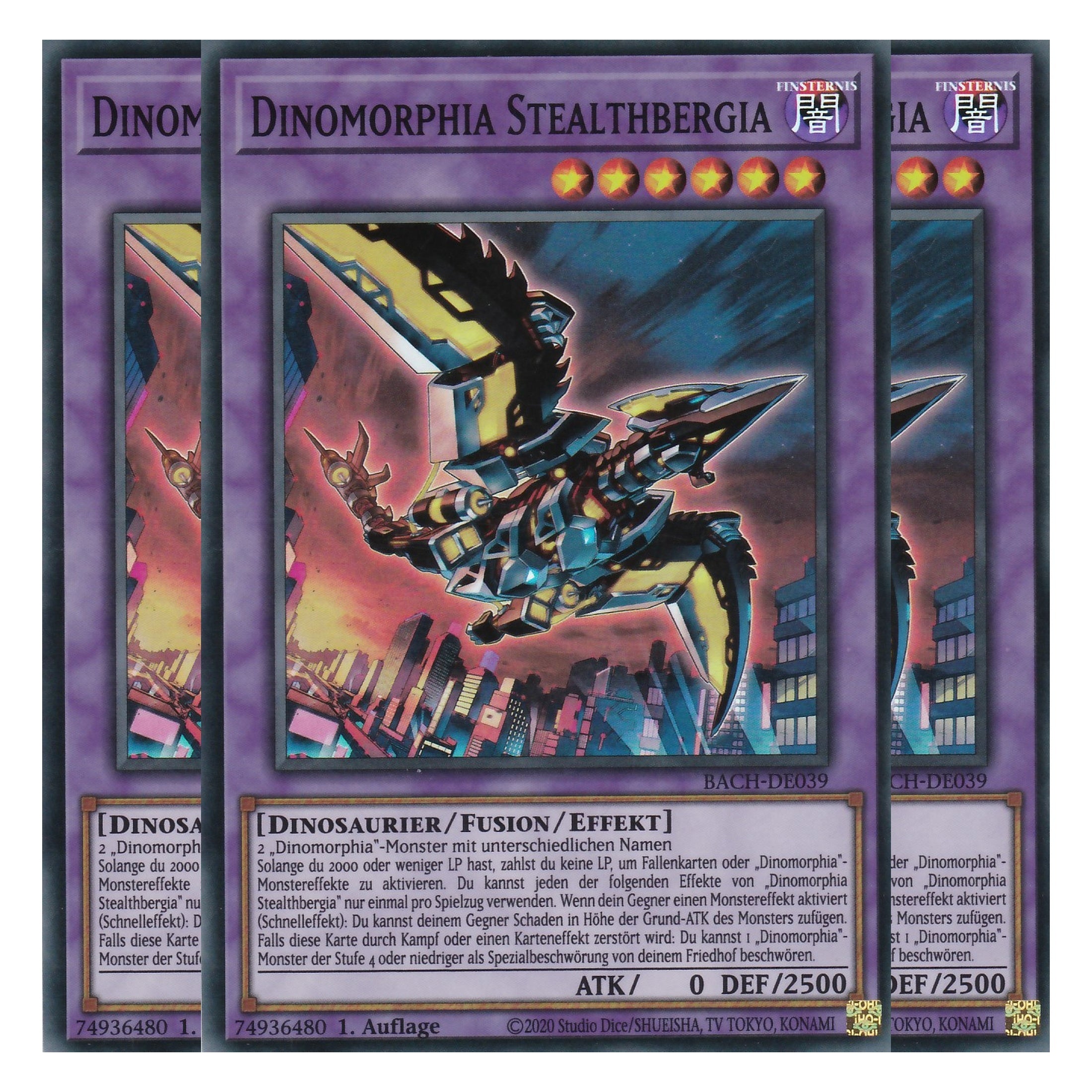 Dinomorphia Stealthbergia - BACH-DE039 - Super Rare - Deutsch - 1. Auflage - Battle of Chaos - Yu-Gi-Oh! - Playset (3 Kopien)