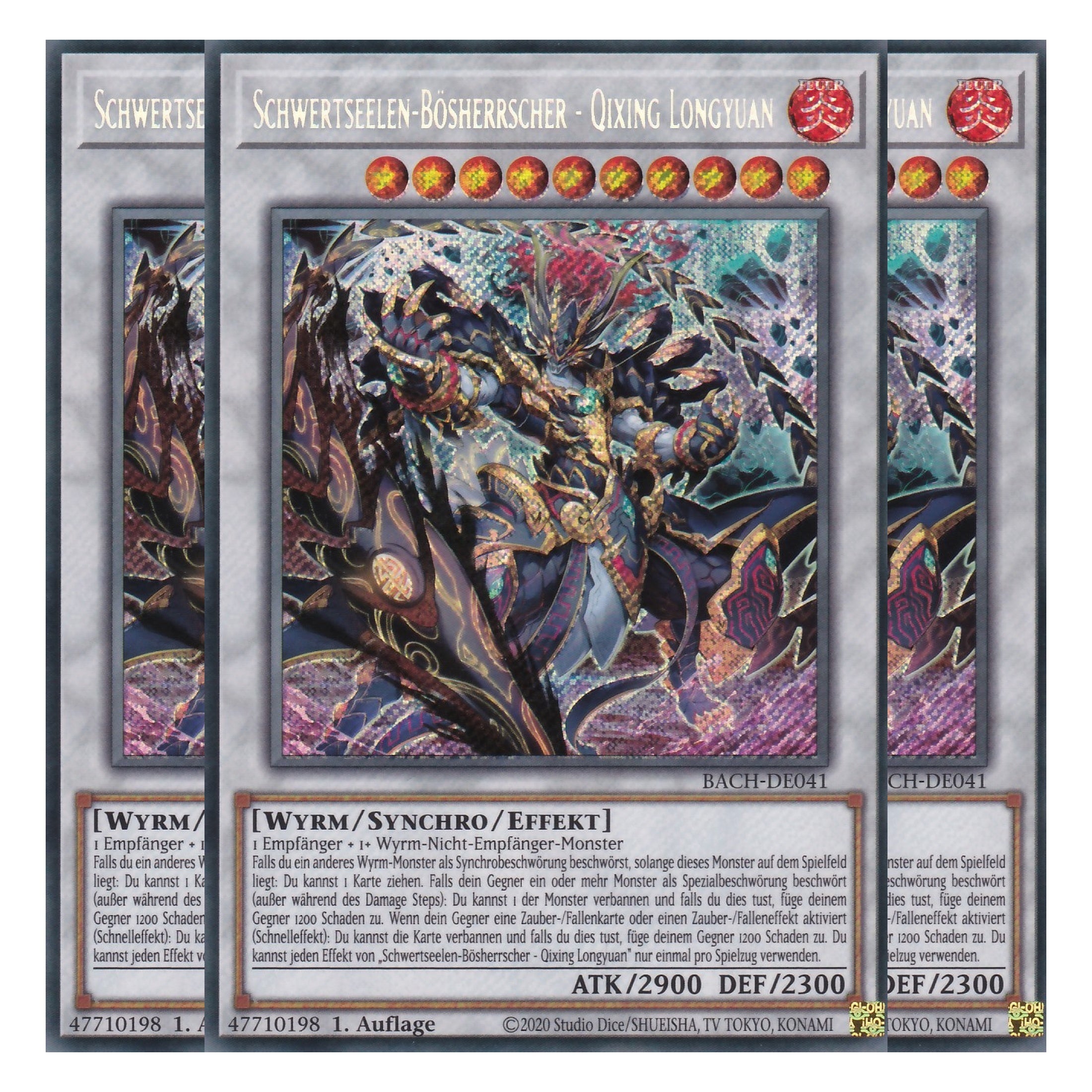 Schwertseelen-Bösherrscher - Qixing Longyuan - BACH-DE041 - Secret Rare - Deutsch - 1. Auflage - Battle of Chaos - Yu-Gi-Oh! - Playset (3 Kopien)