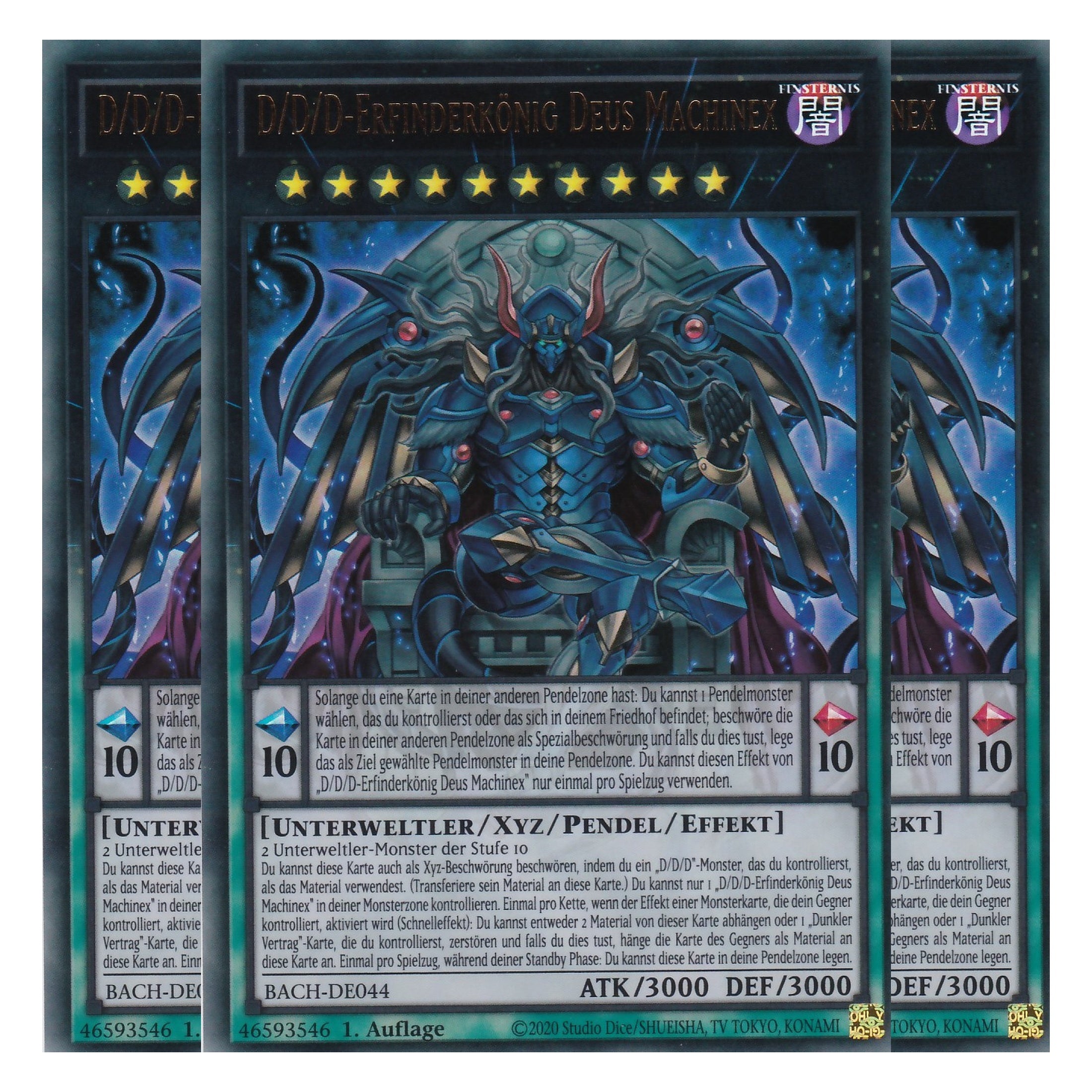 D/D/D-Erfinderkönig Deus Machinex - BACH-DE044 - Ultra Rare - Deutsch - 1. Auflage - Battle of Chaos - Yu-Gi-Oh! - Playset (3 Kopien)