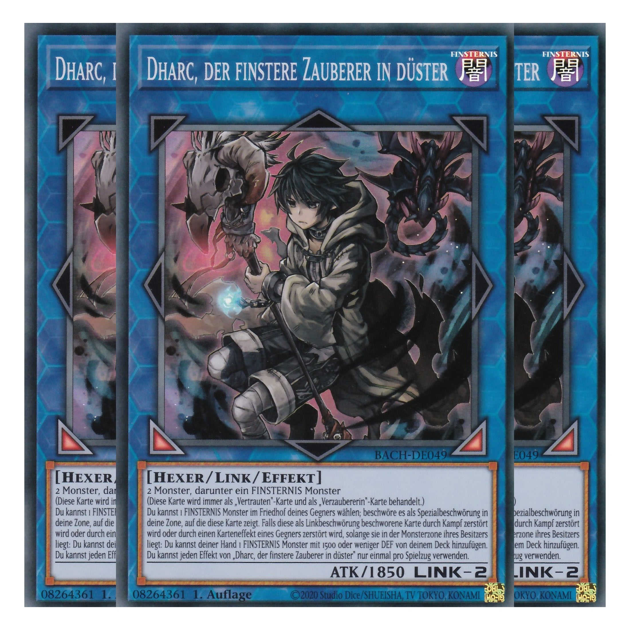 Dharc, der finstere Zauberer in düster - BACH-DE049 - Super Rare - Deutsch - 1. Auflage - Battle of Chaos - Yu-Gi-Oh! - Playset (3 Kopien)