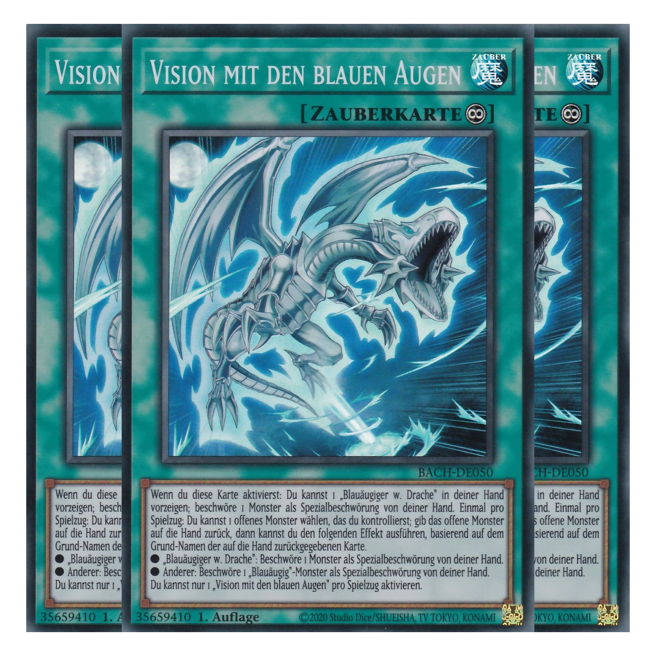 Vision mit den blauen Augen - BACH-DE050 - Super Rare - Deutsch - 1. Auflage - Battle of Chaos - Yu-Gi-Oh! - Playset (3 Kopien)