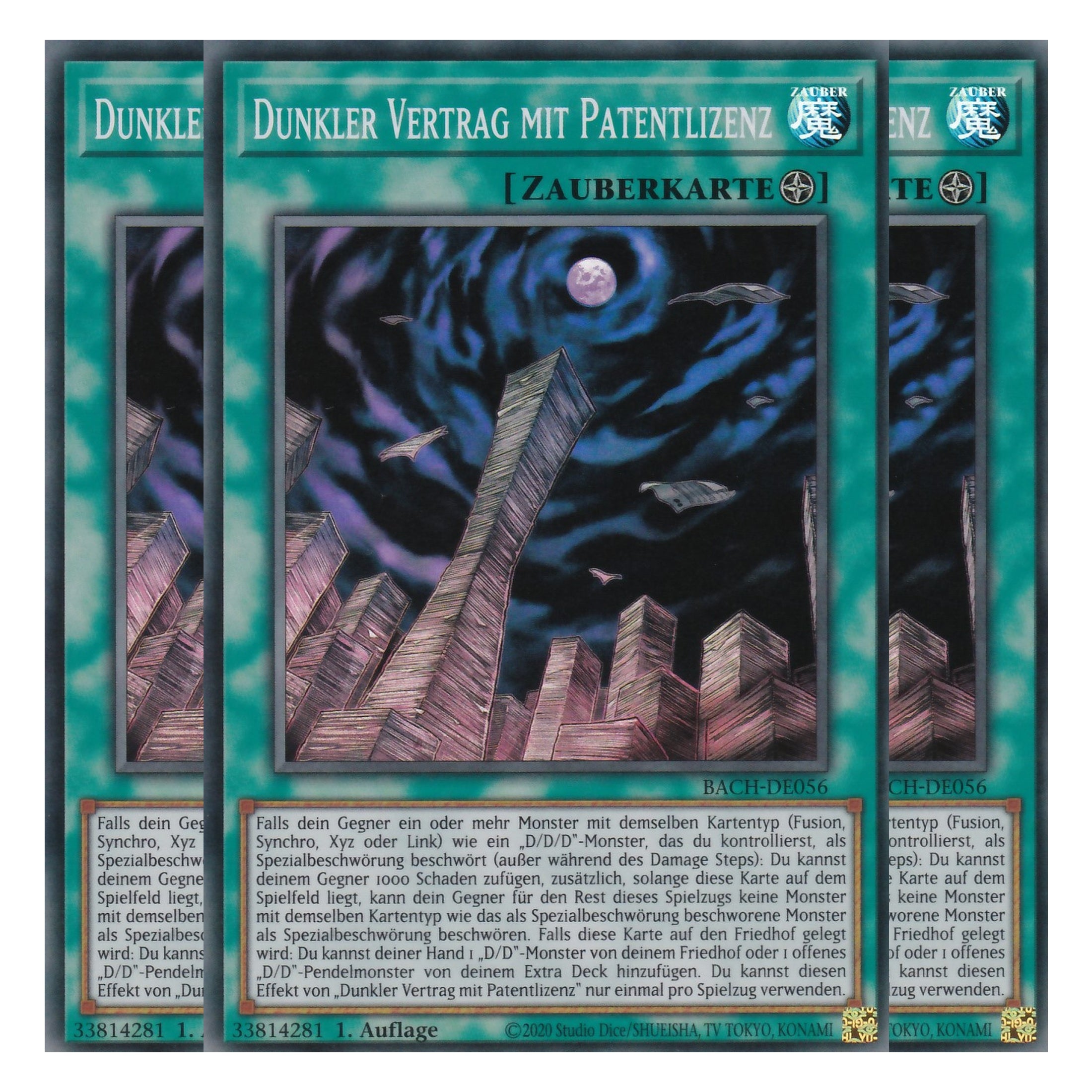 Dunkler Vertrag mit Patentlizenz - BACH-DE056 - Super Rare - Deutsch - 1. Auflage - Battle of Chaos - Yu-Gi-Oh! - Playset (3 Kopien)