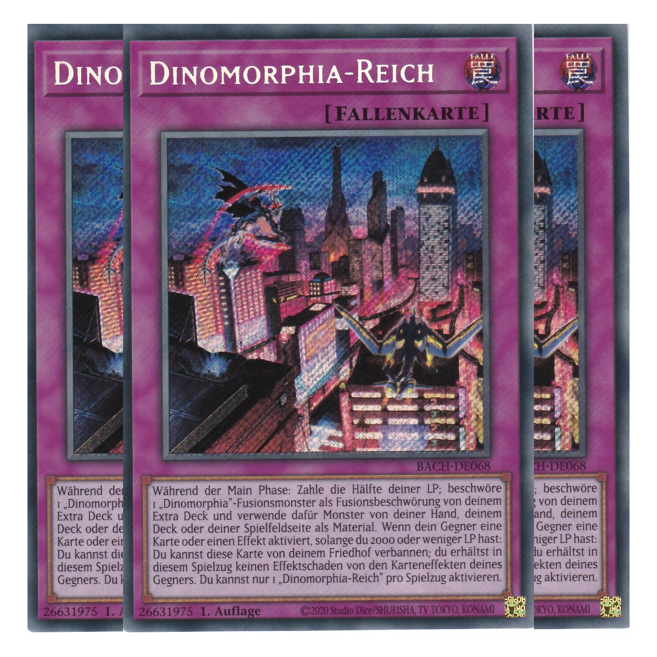Dinomorphia-Reich - BACH-DE068 - Secret Rare - Deutsch - 1. Auflage - Battle of Chaos - Yu-Gi-Oh! - Playset (3 Kopien)