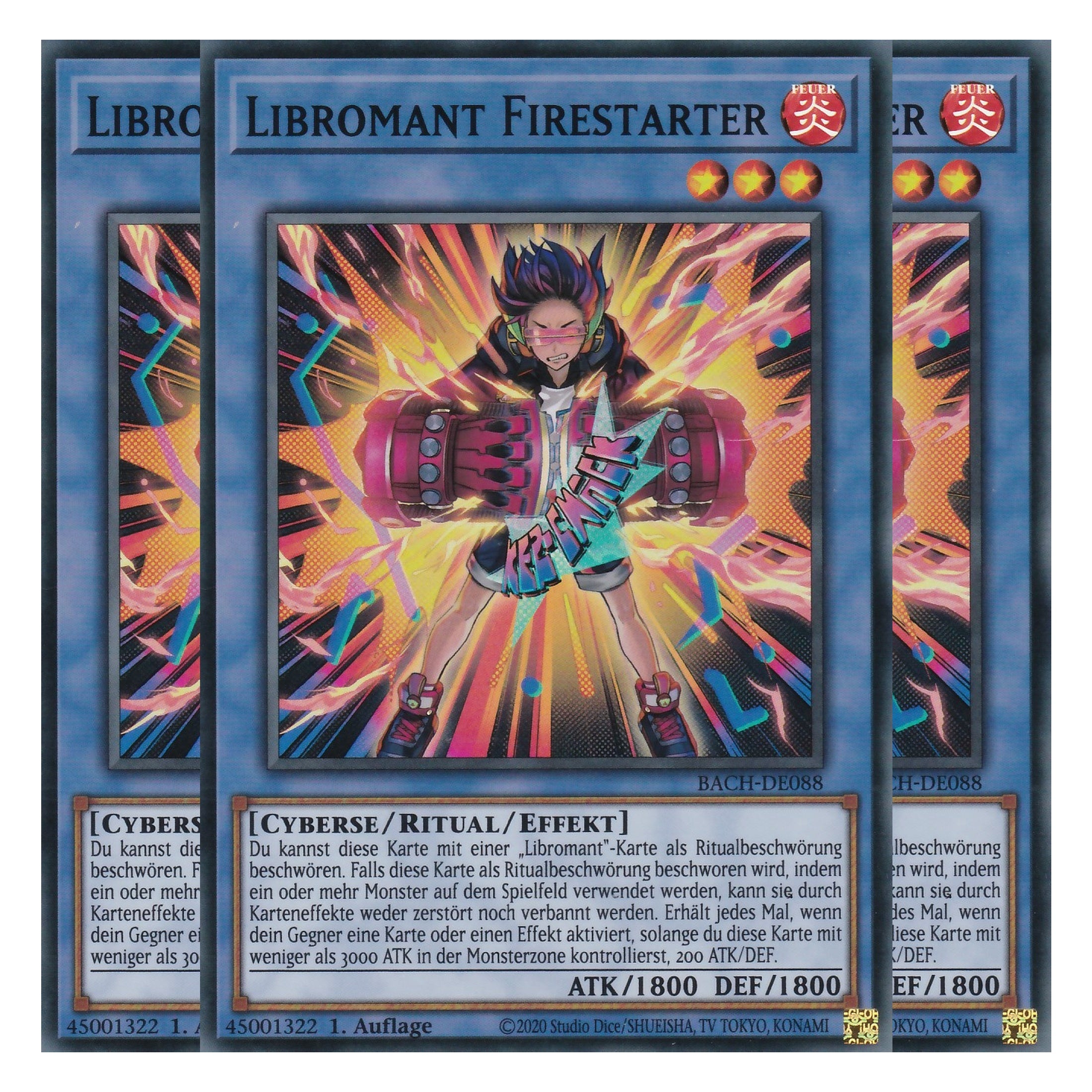 Libromant Firestarter - BACH-DE088 - Super Rare - Deutsch - 1. Auflage - Battle of Chaos - Yu-Gi-Oh! - Playset (3 Kopien)