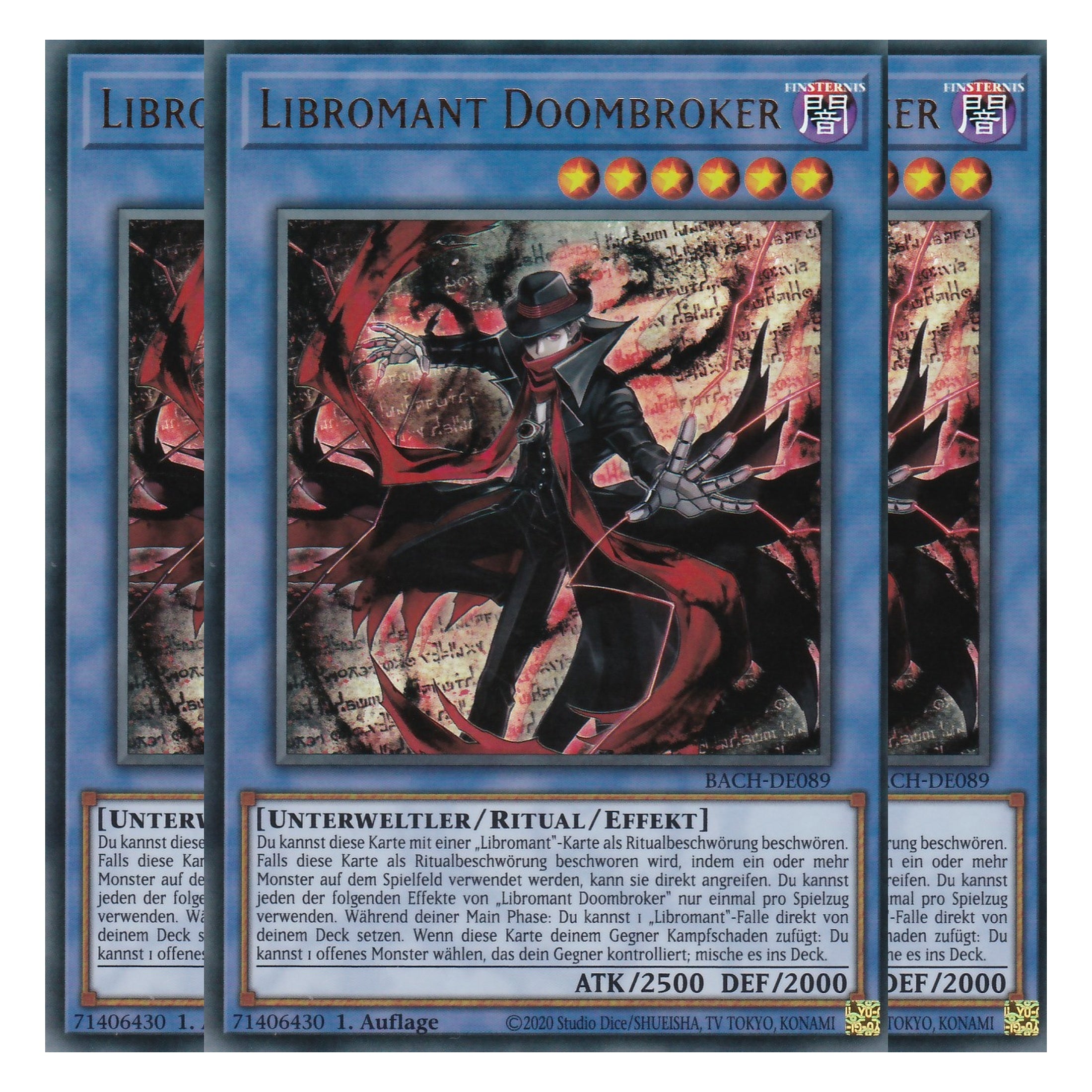 Libromant Doombroker - BACH-DE089 - Ultra Rare - Deutsch - 1. Auflage - Battle of Chaos - Yu-Gi-Oh! - Playset (3 Kopien)