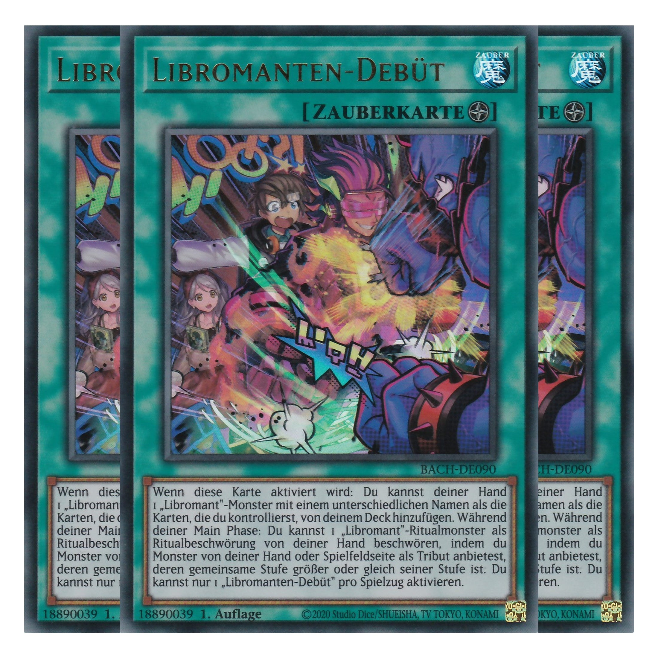 Libromanten-Debüt - BACH-DE090 - Ultra Rare - Deutsch - 1. Auflage - Battle of Chaos - Yu-Gi-Oh! - Playset (3 Kopien)