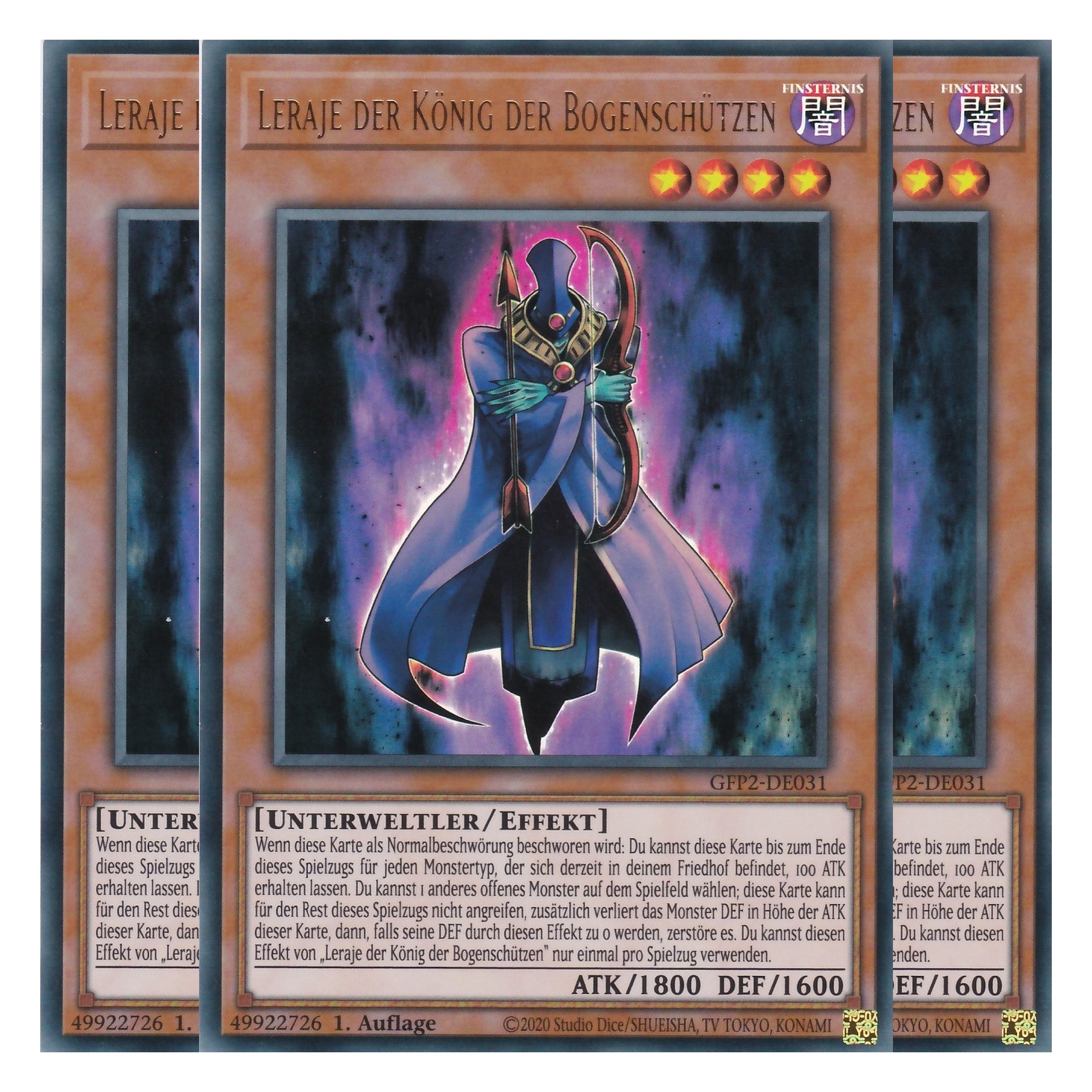 Leraje der König der Bogenschützen - GFP2-DE031 - Ultra Rare - Deutsch - 1. Auflage - Ghost from the Past II The Second Hunting - Yu-Gi-Oh! - Playset (3 Kopien)