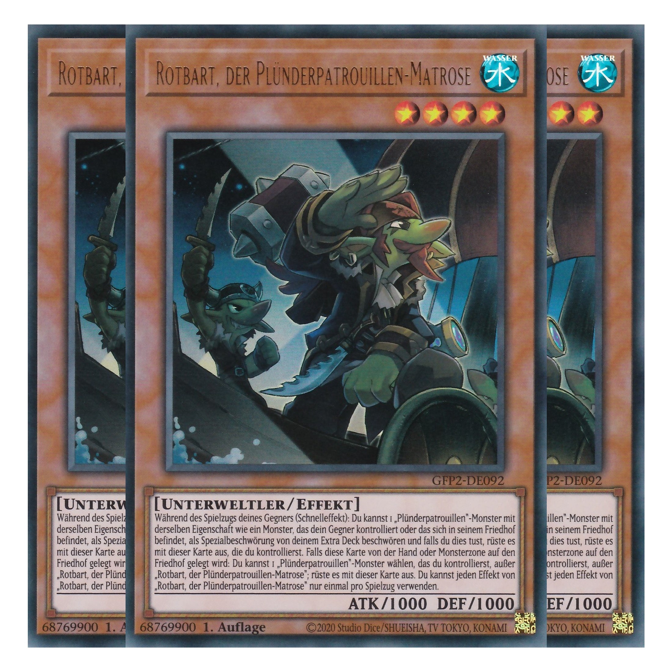 Rotbart, der Plünderpatrouillen-Matrose - GFP2-DE092 - Ultra Rare - Deutsch - 1. Auflage - Ghost from the Past II The Second Hunting - Yu-Gi-Oh! - Playset (3 Kopien)
