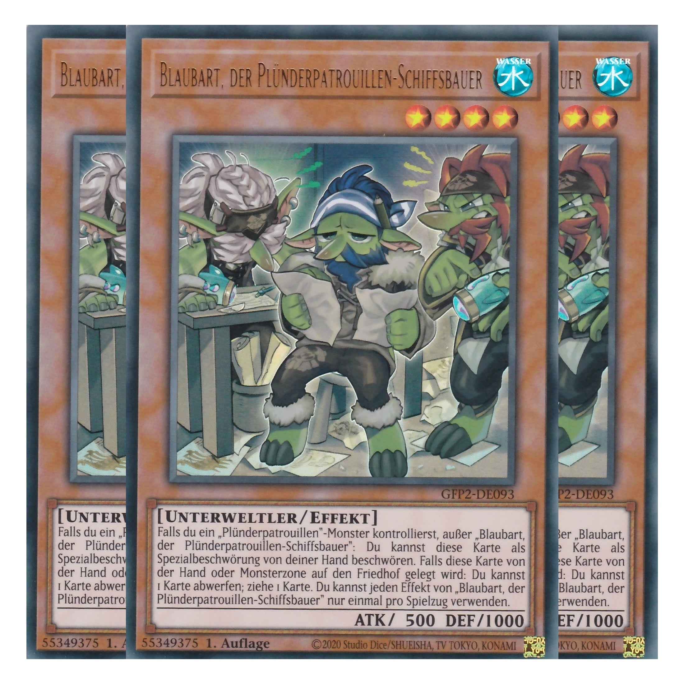Blaubart, der Plünderpatrouillen-Schiffsbauer - GFP2-DE093 - Ultra Rare - Deutsch - 1. Auflage - Ghost from the Past II The Second Hunting - Yu-Gi-Oh! - Playset (3 Kopien)